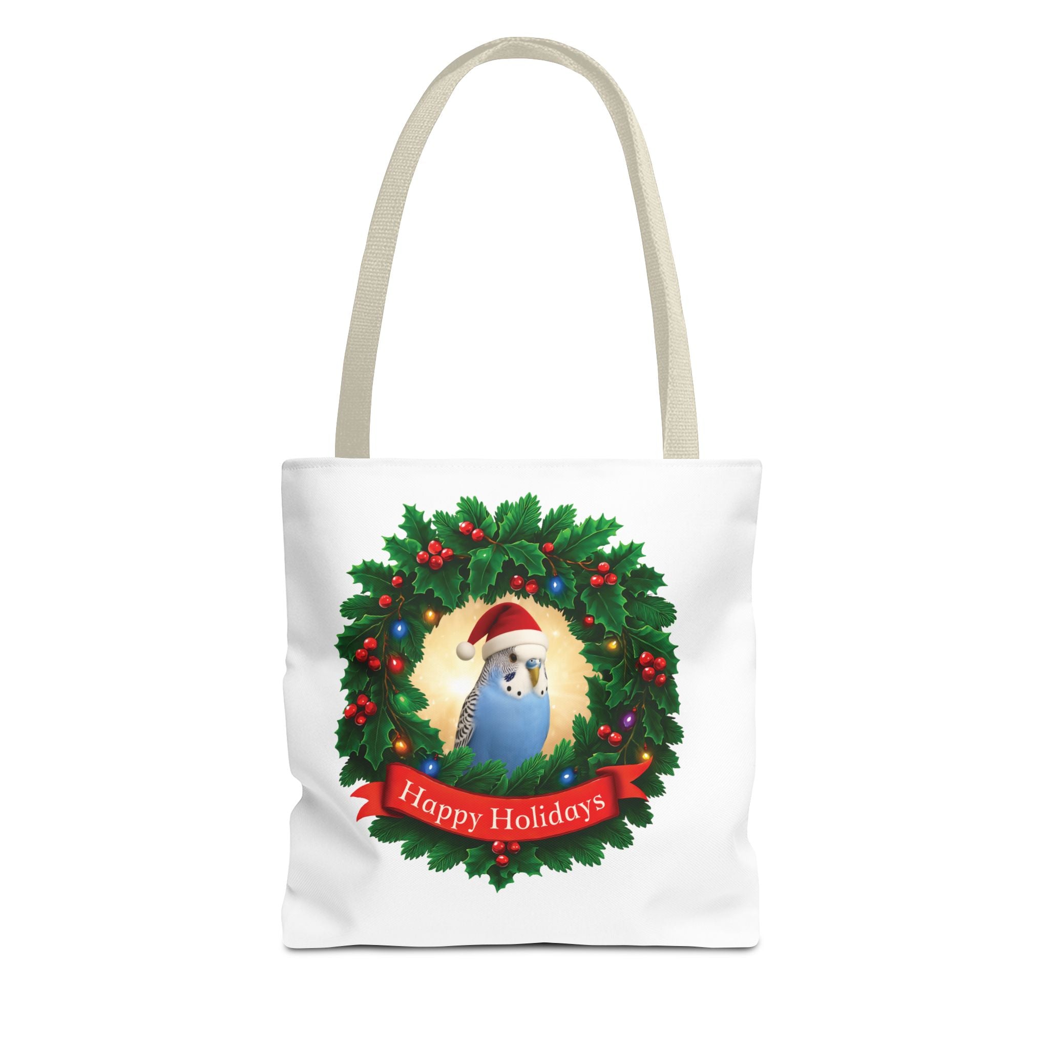 Happy Holidays Blue Budgie Tote Bag