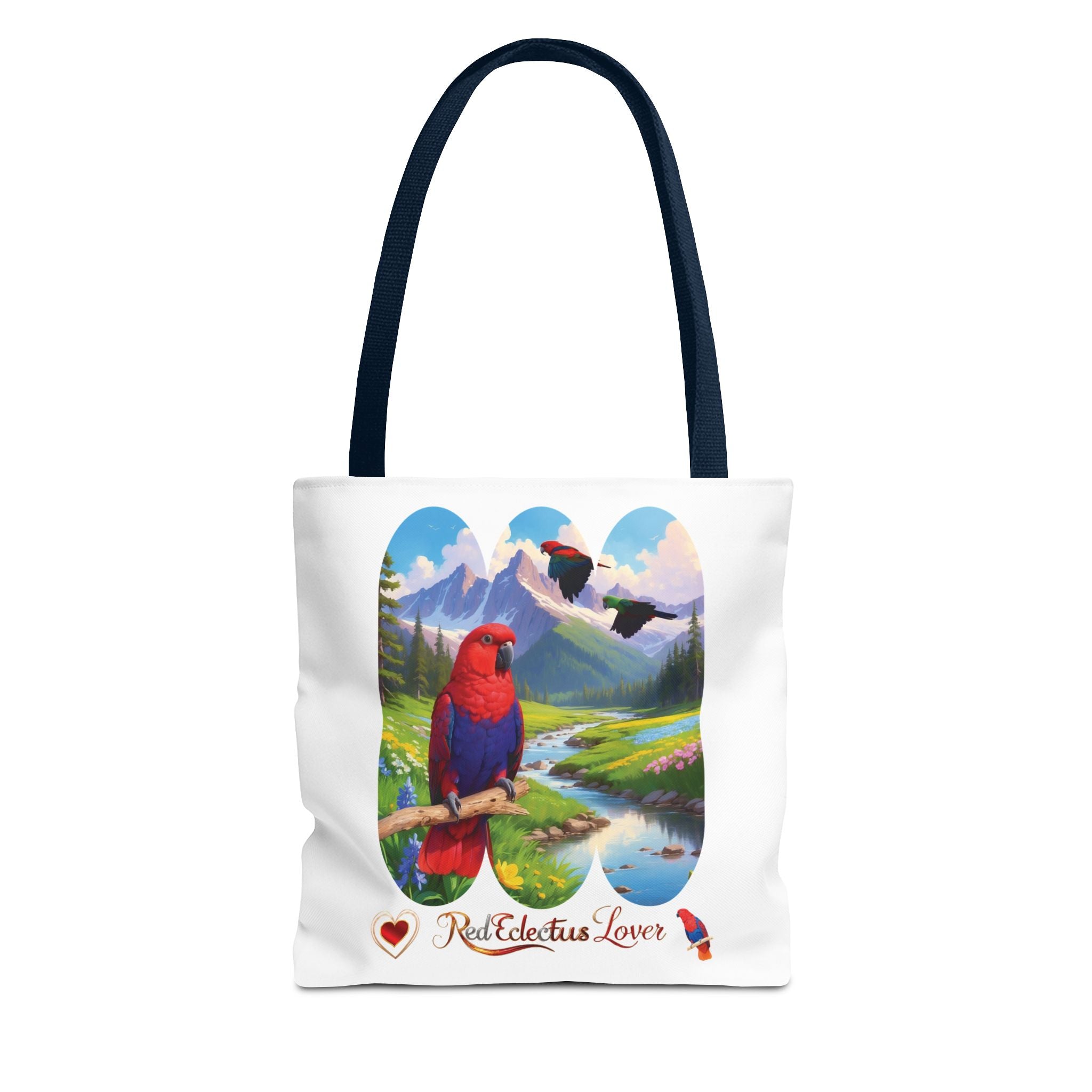 Red Eclectus Lover Lake Scenic Tote Bag