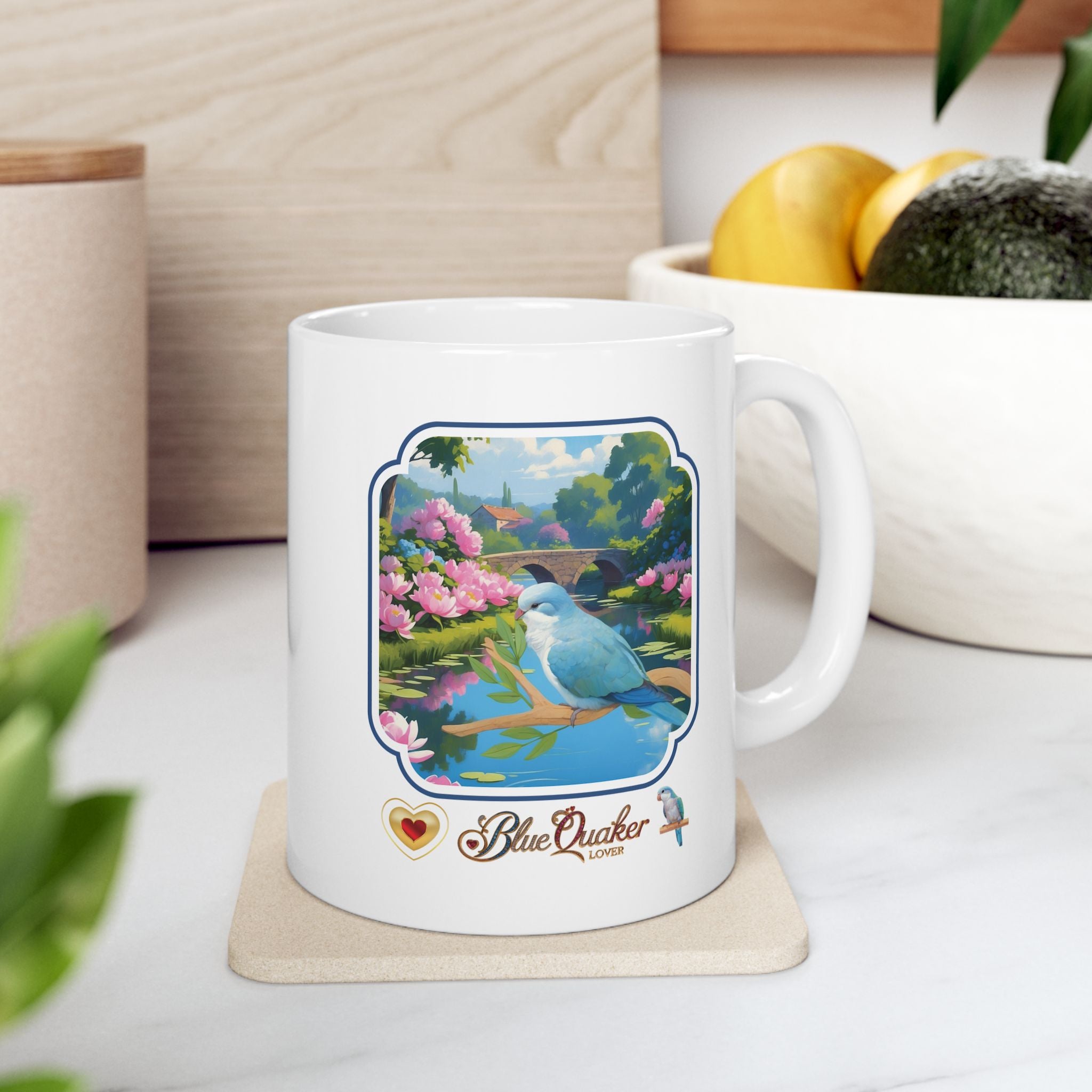 Floral Lake Blue Quaker Mug