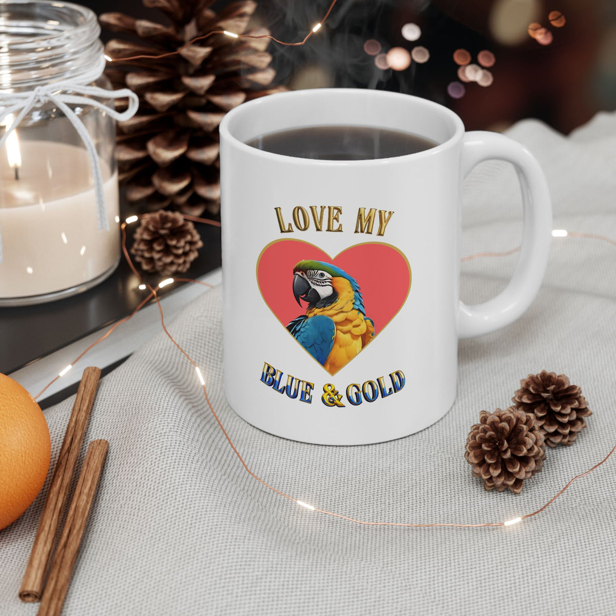Love My Blue & Gold Heart Mug