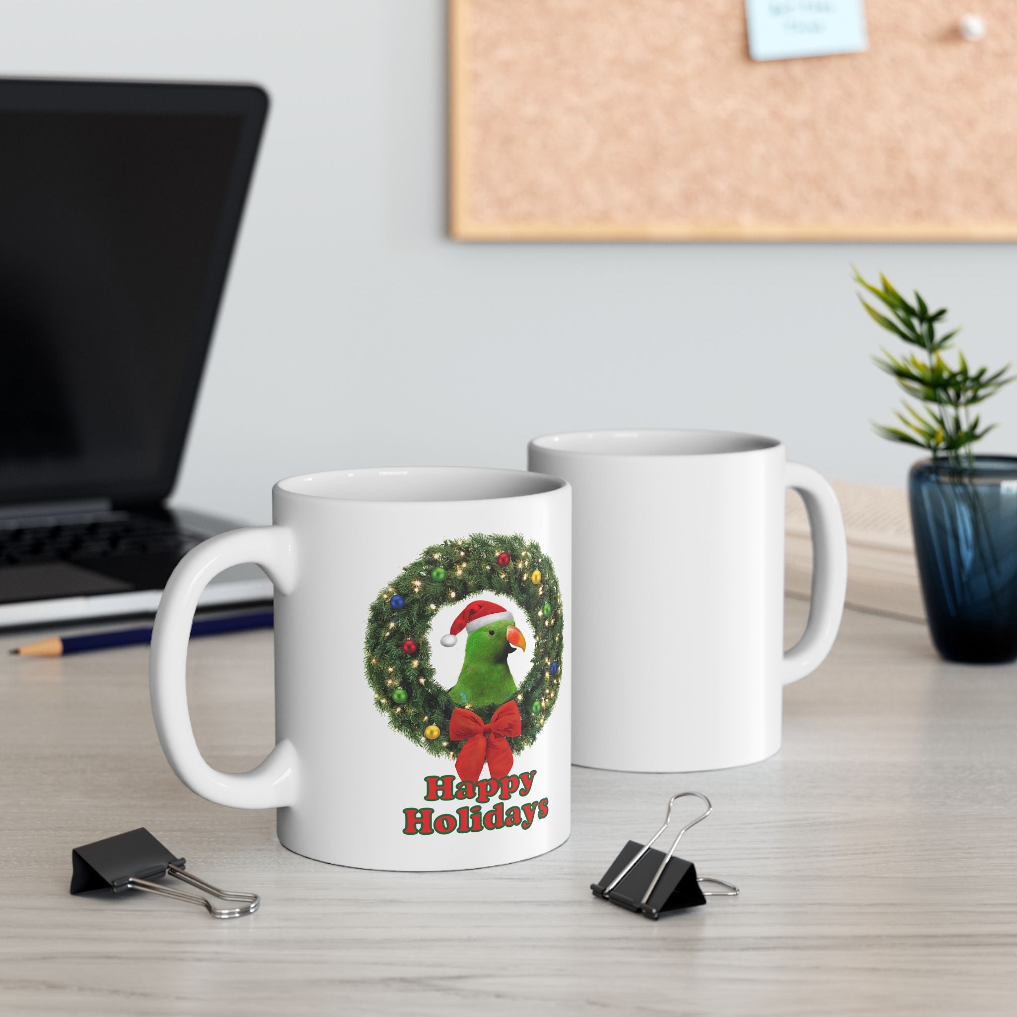 Happy Christmas Holidays Green Eclectus Mug