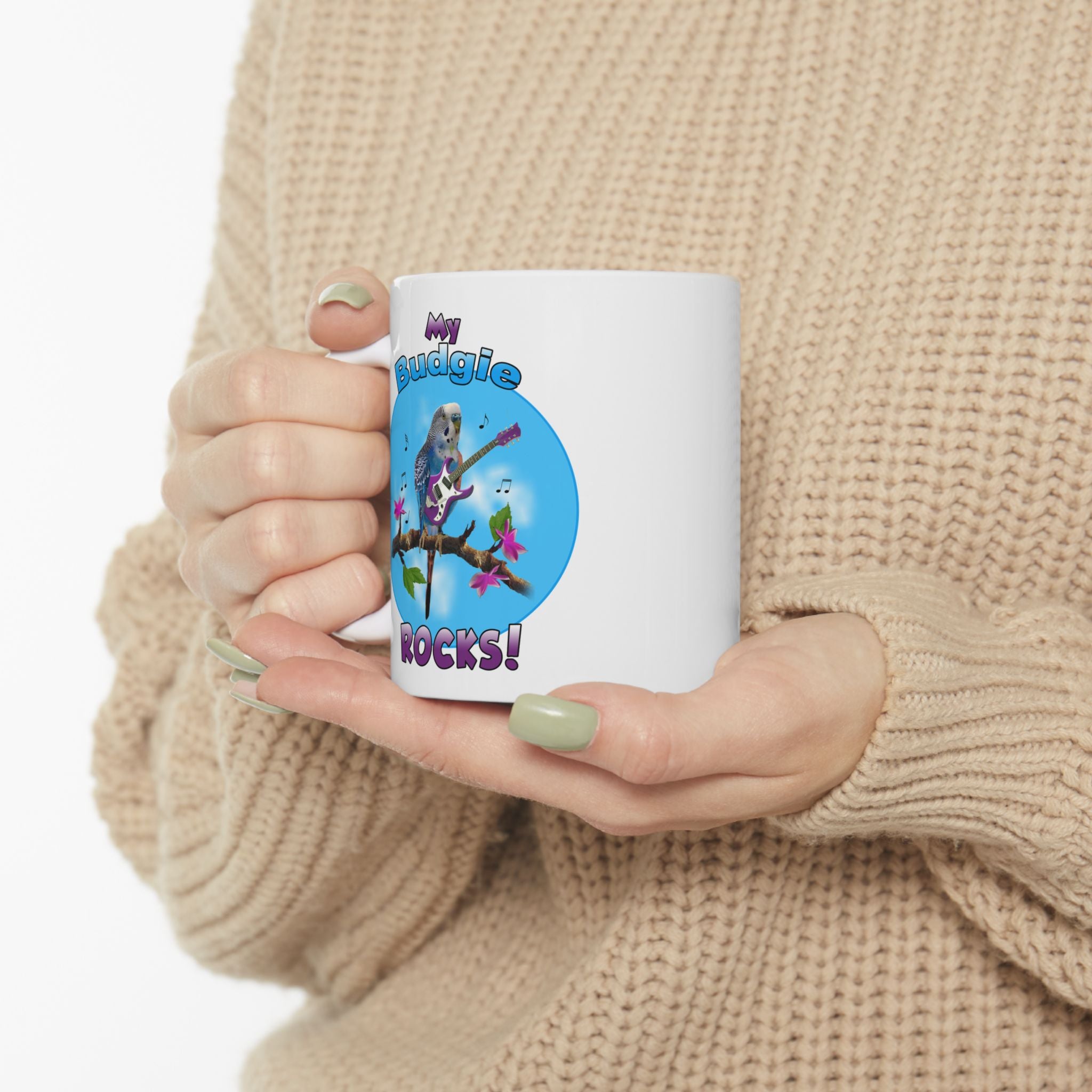 My Blue Budgie Rocks Guitar Mug