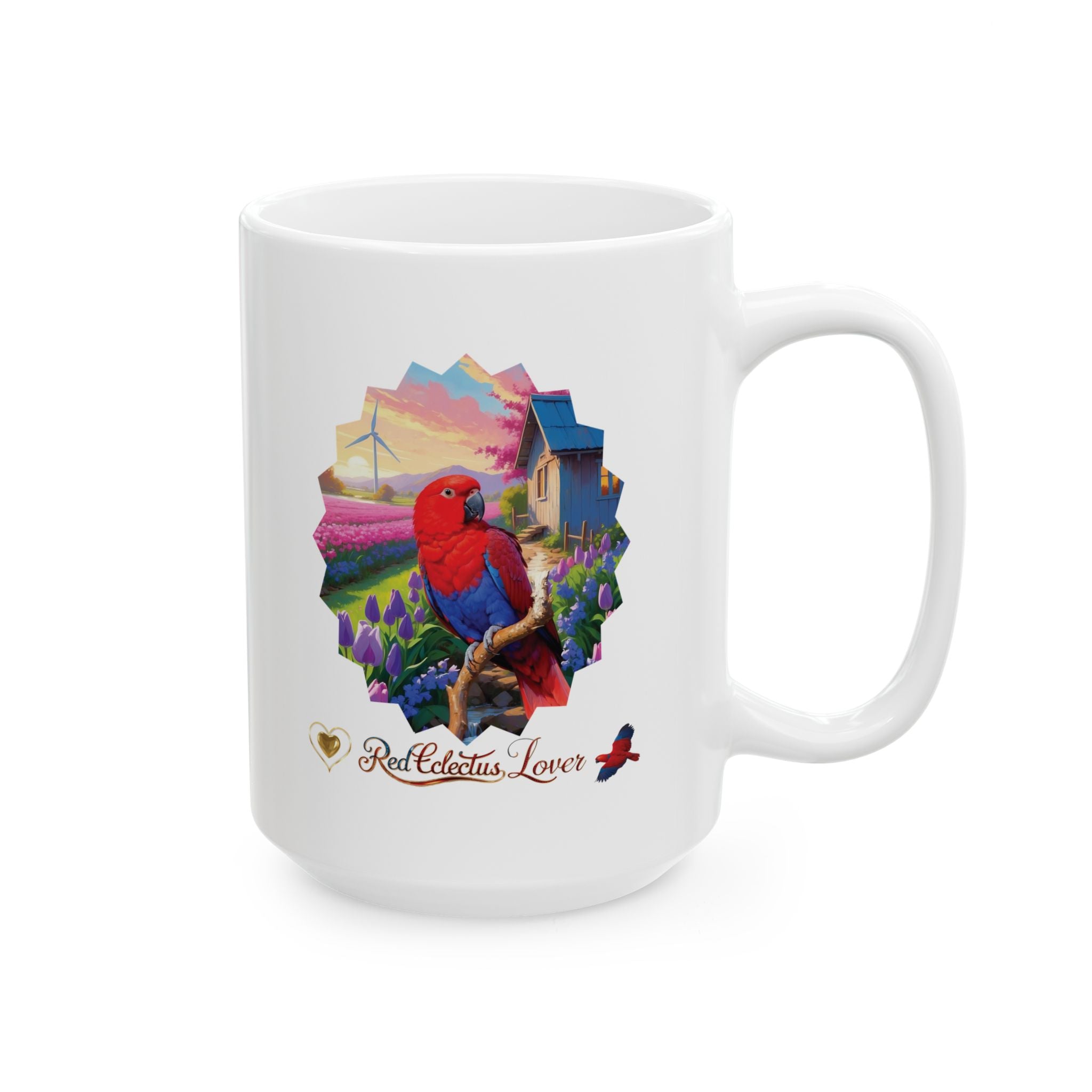 Red Eclectus Lover Floral Scenic Mug