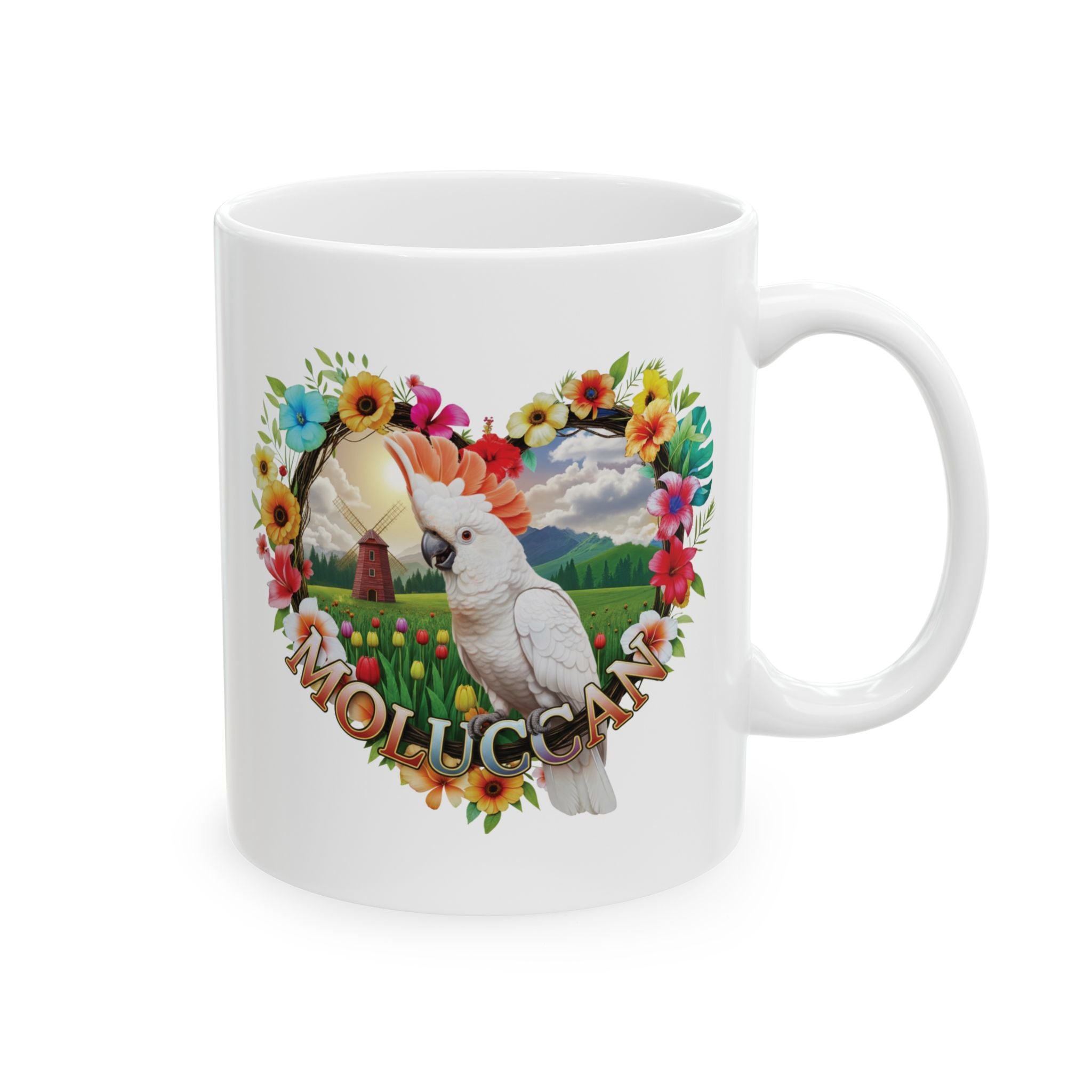 White Moluccan Floral Heart Mug
