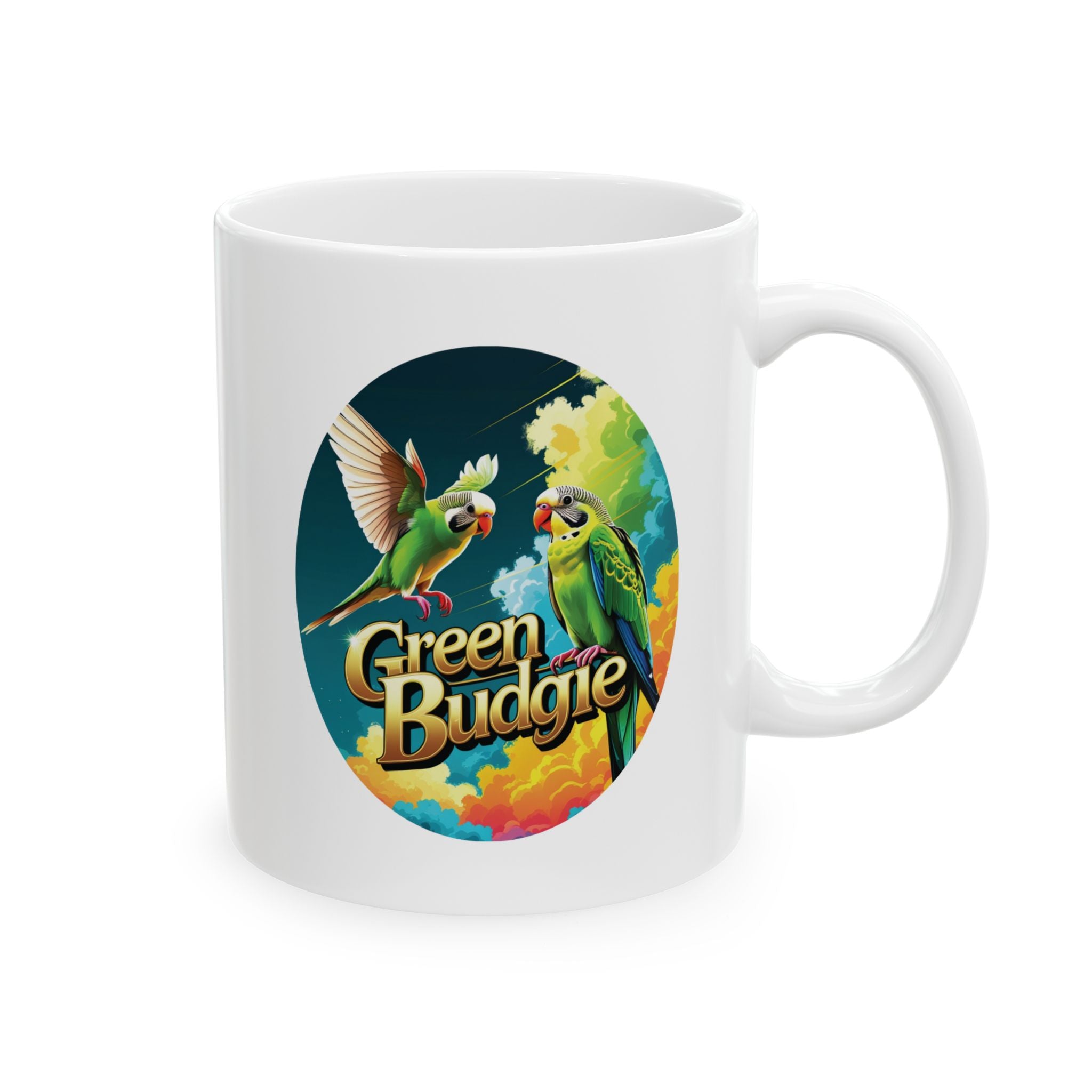 Cute Green Budgie Pair Mug