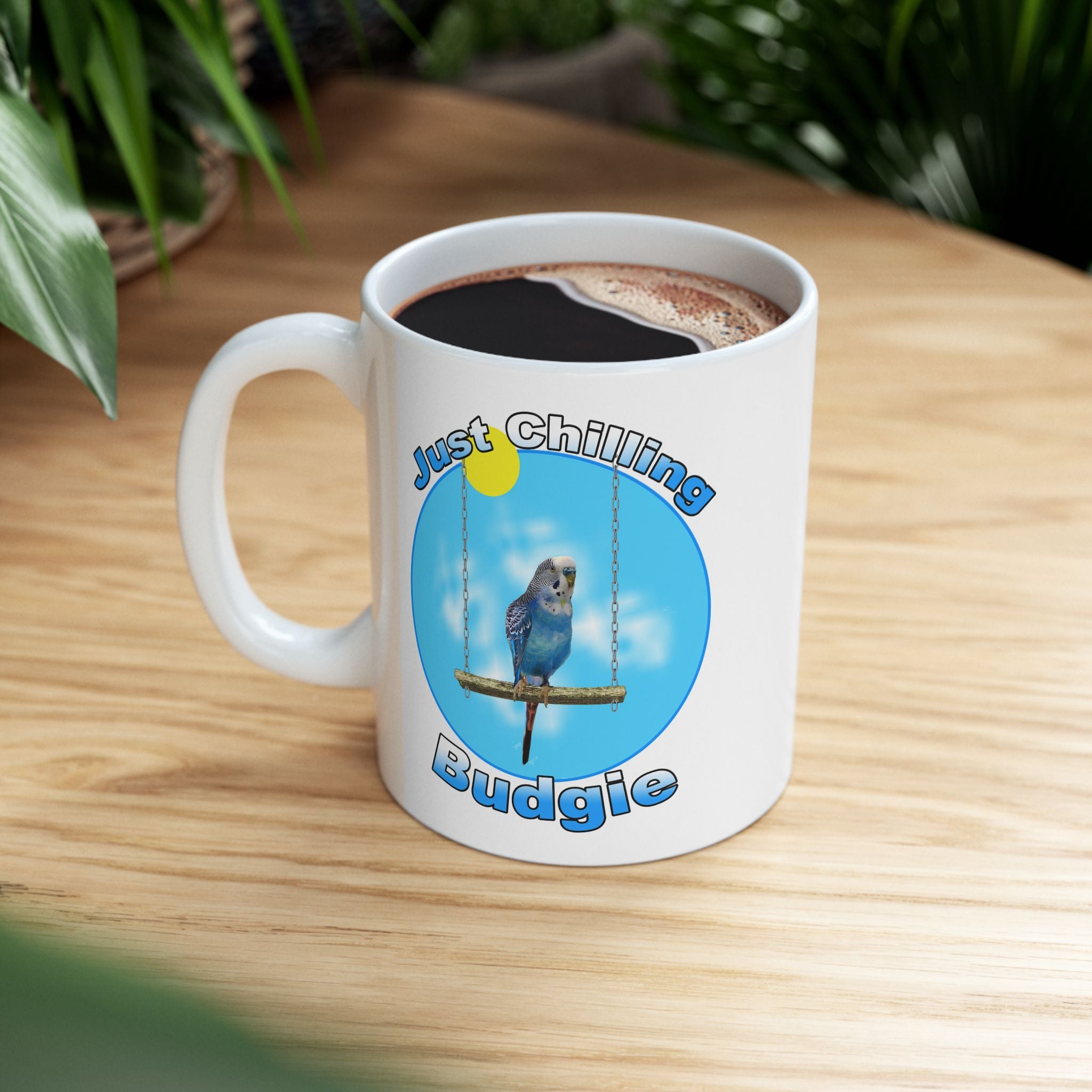 Just Chilling Swing Blue Budgie Mug