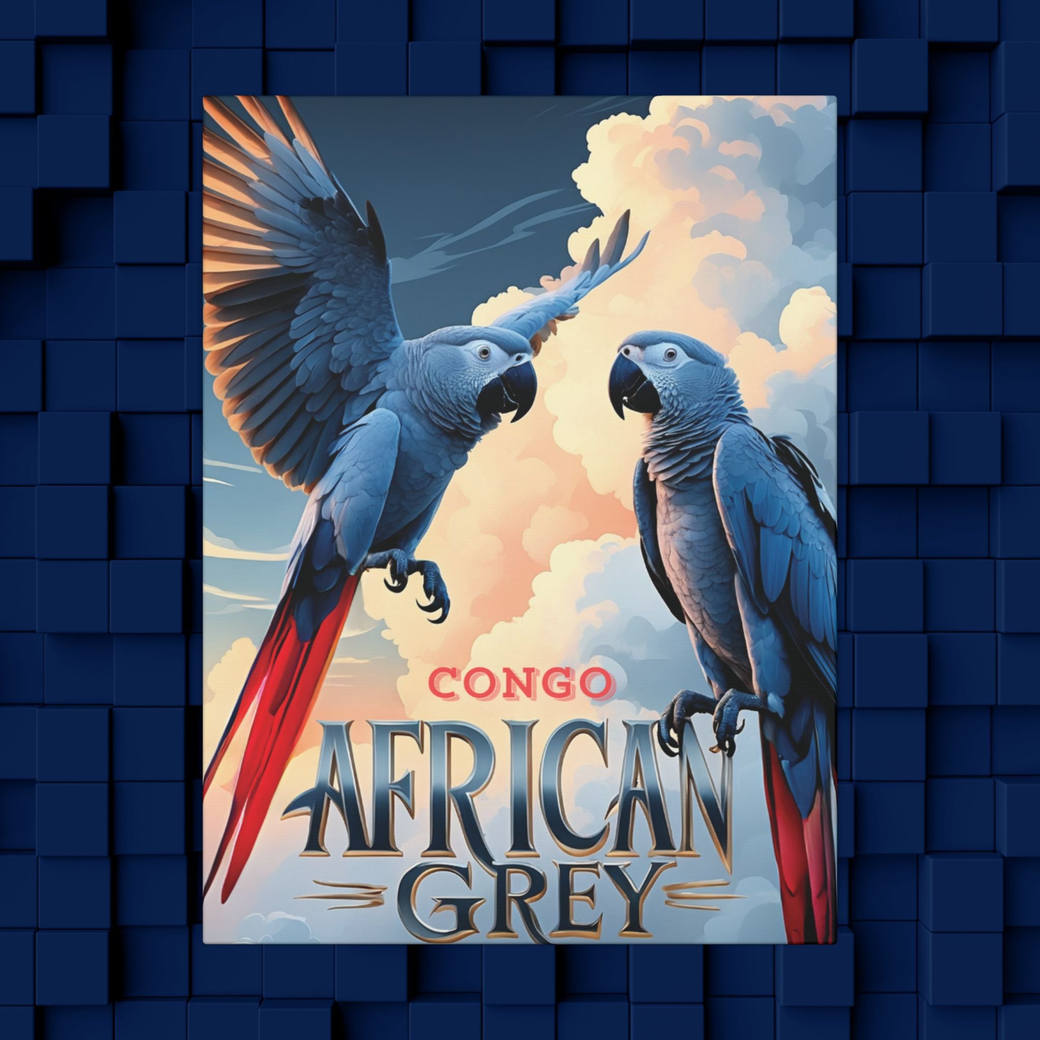 African Grey Congo Parrot Canvas Wall Hanging