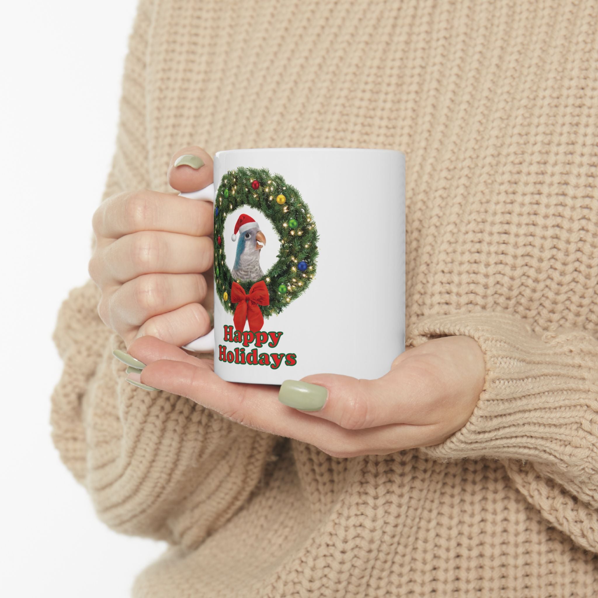 Happy Christmas Holidays Blue Quaker Mug