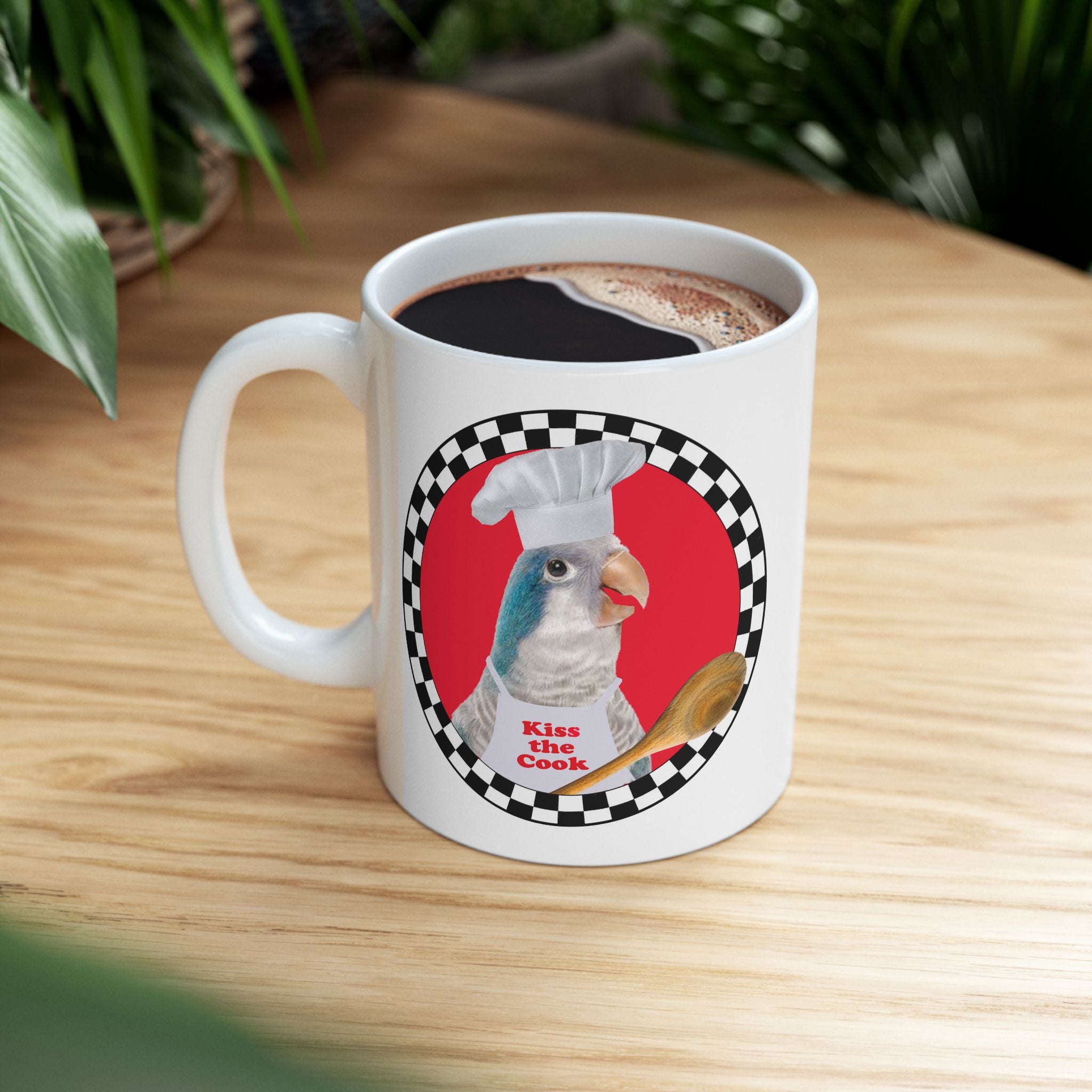 Kiss The Cook Spoon Blue Quaker Mug