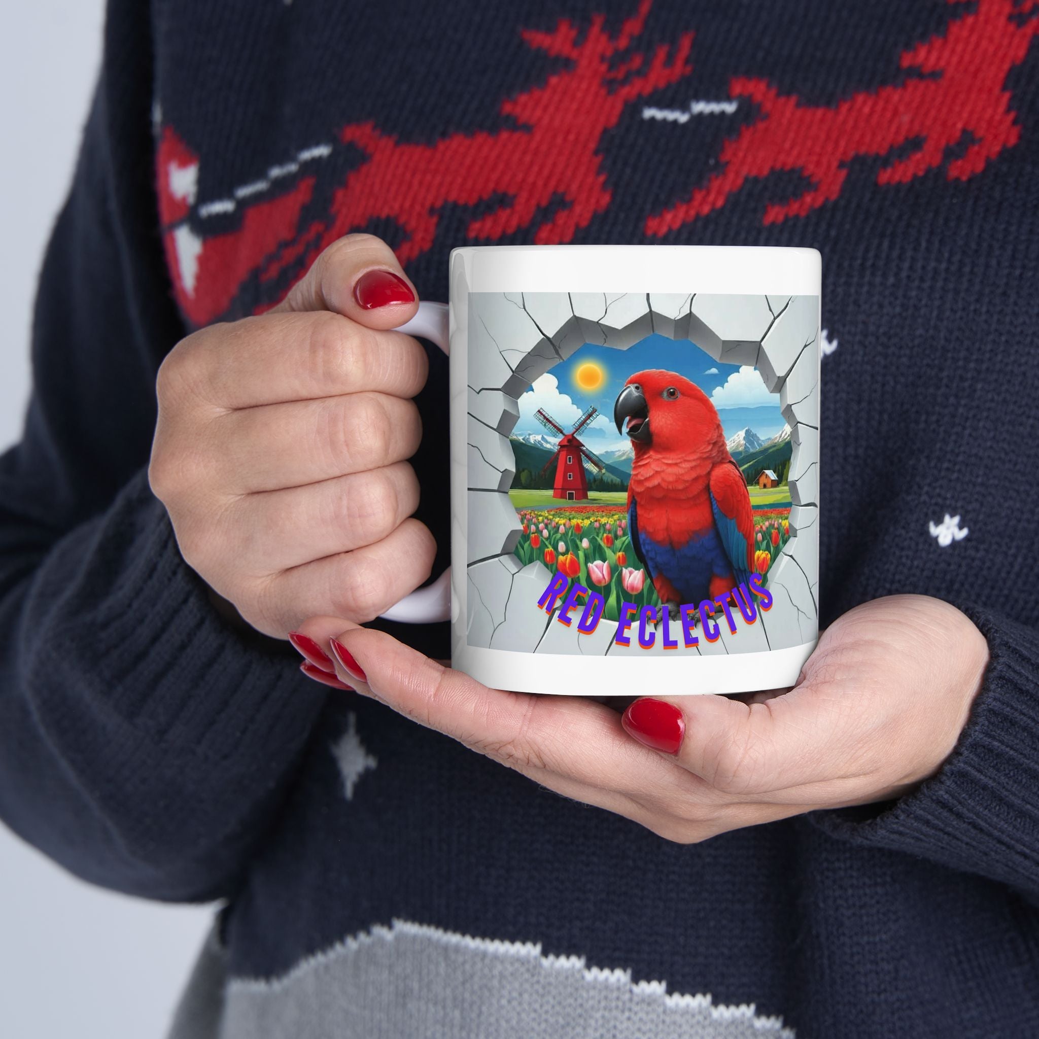 Red Eclectus Tulip Windmill Field Mug