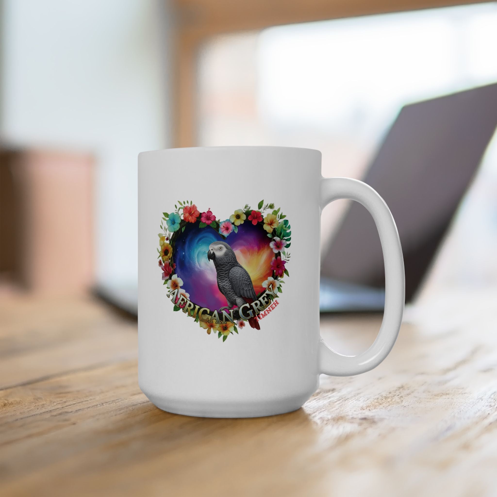 African Grey Timneh Floral Heart Mug