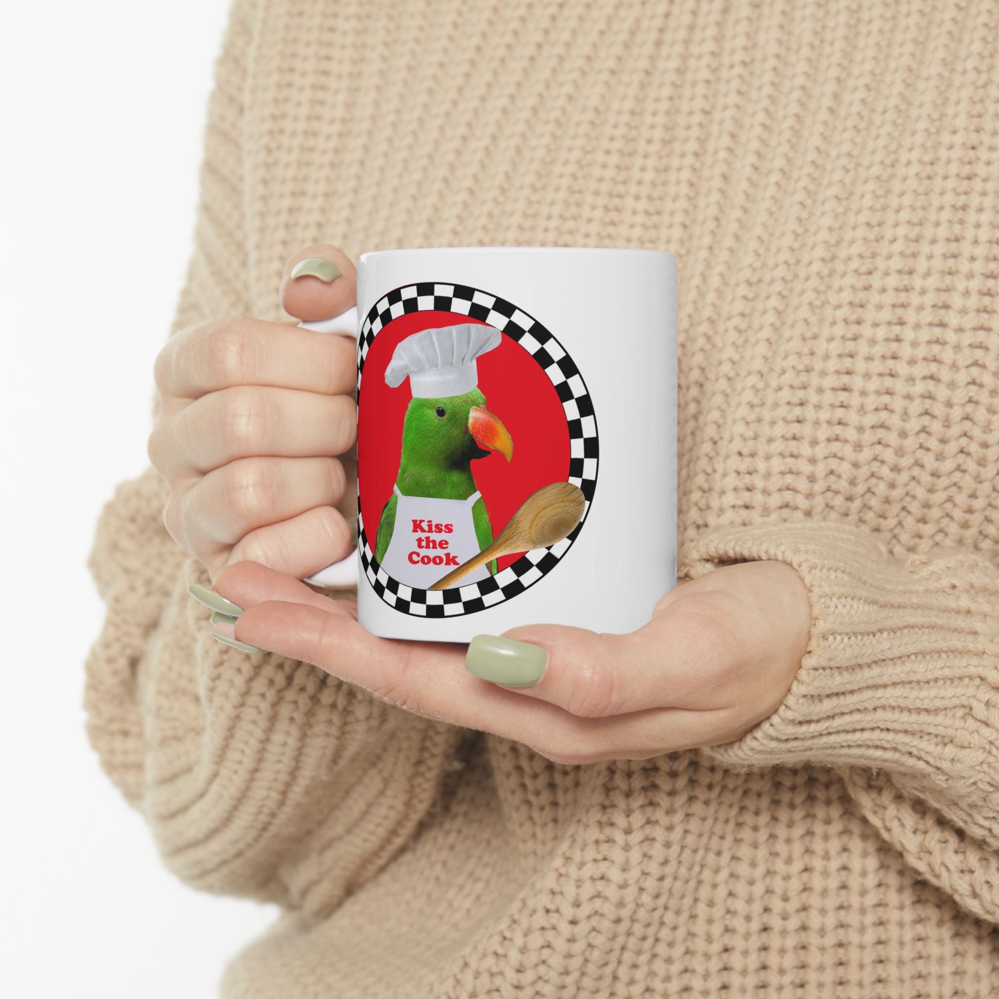 Kiss The Cook Spoon Green Eclectus Mug