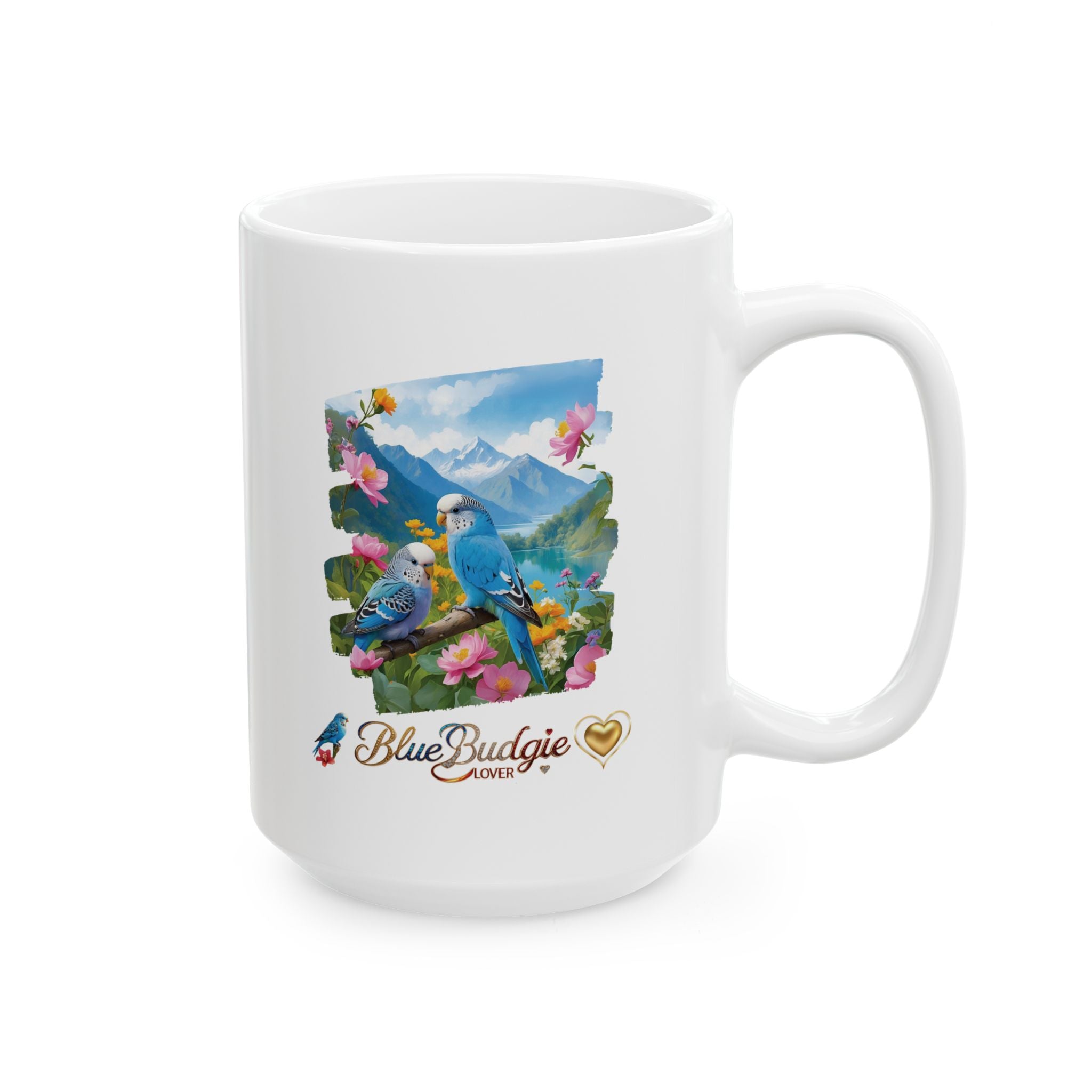Mountain Blue Budgie Lover Floral Mug
