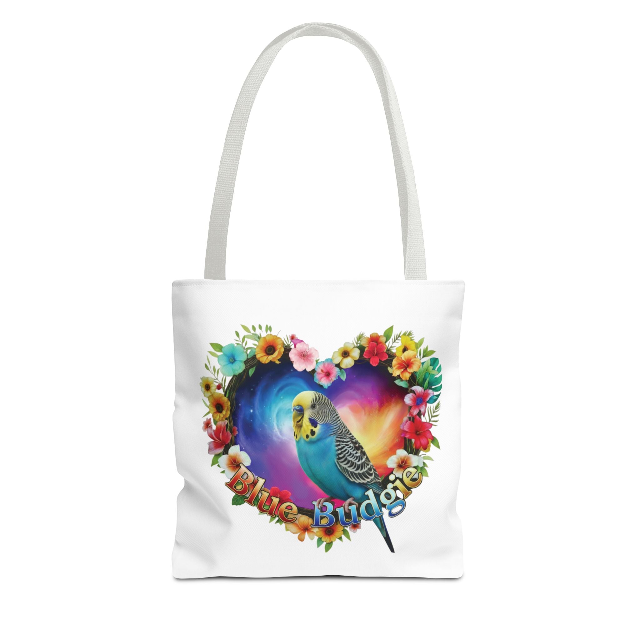 Blue Budgie Floral Heart Tote Bag