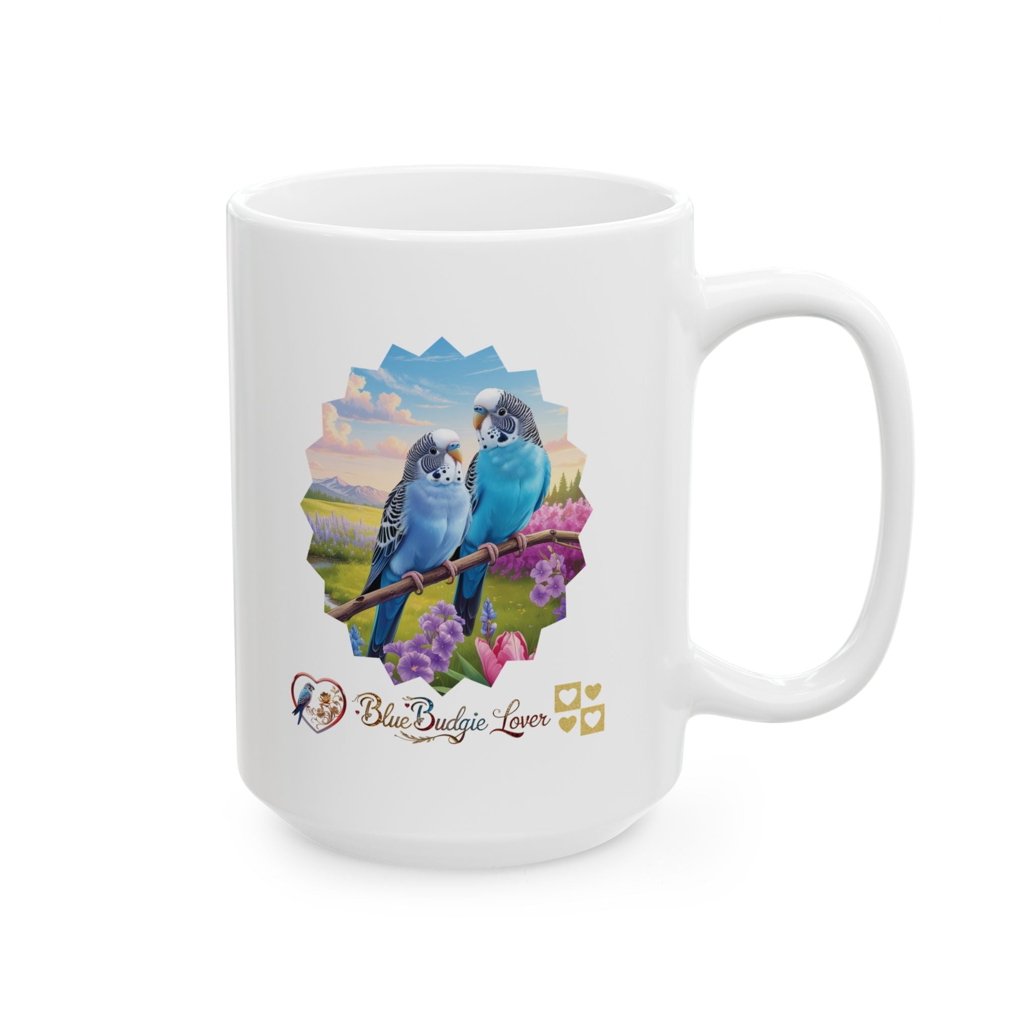 Blue Budgie Lover Floral Scenic Mug