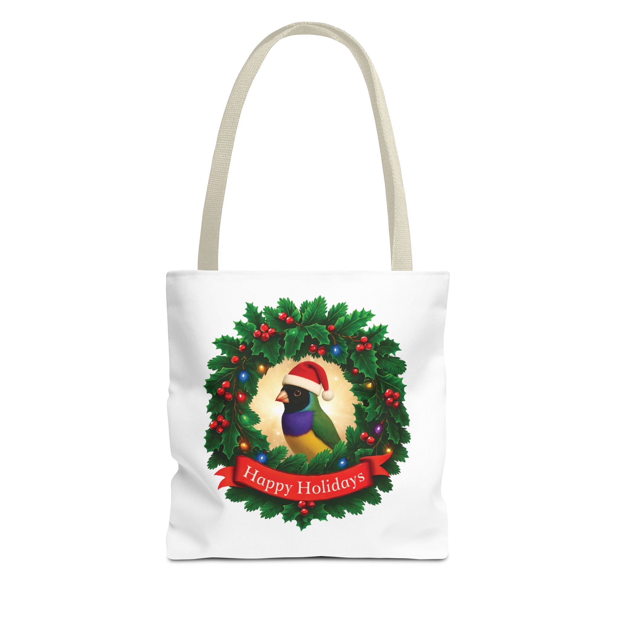Happy Holidays Finch Parrot Tote Bag