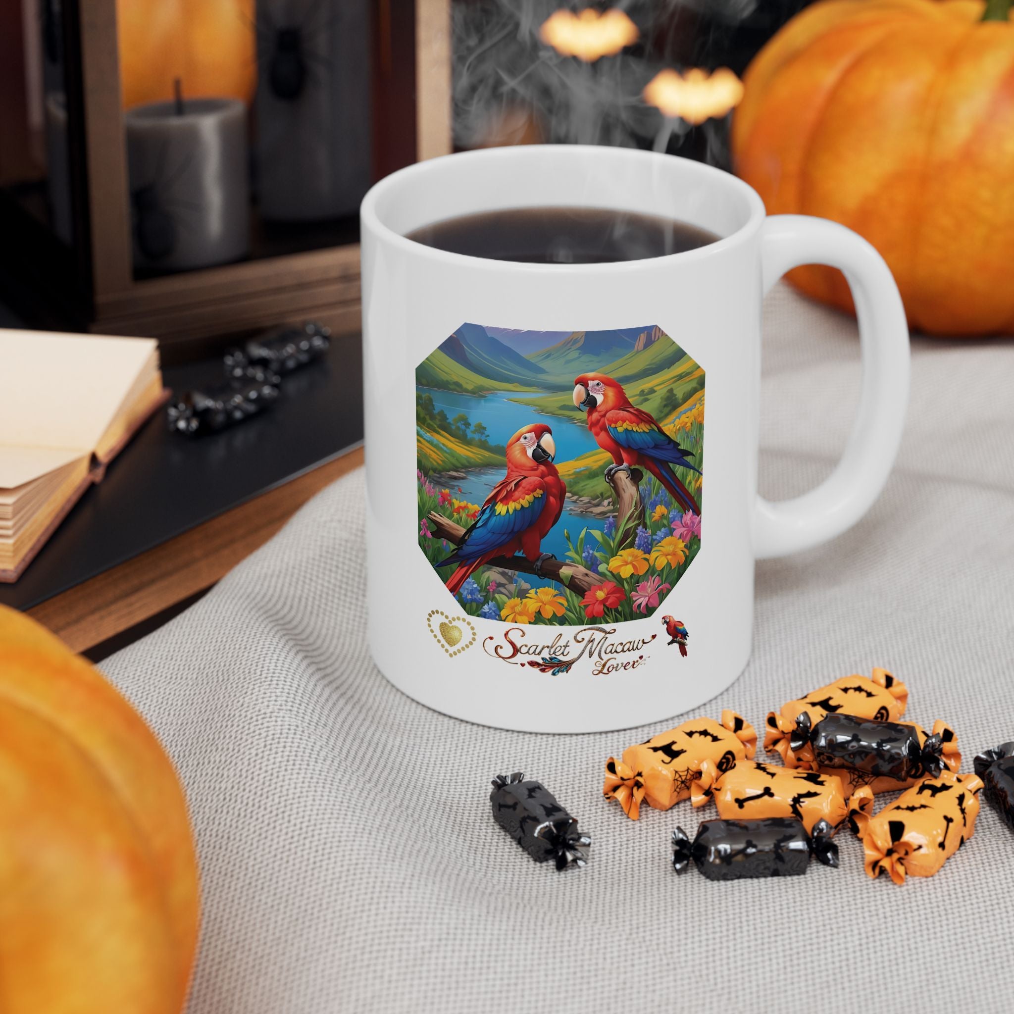 Scarlet Macaw Lover Floral Mug