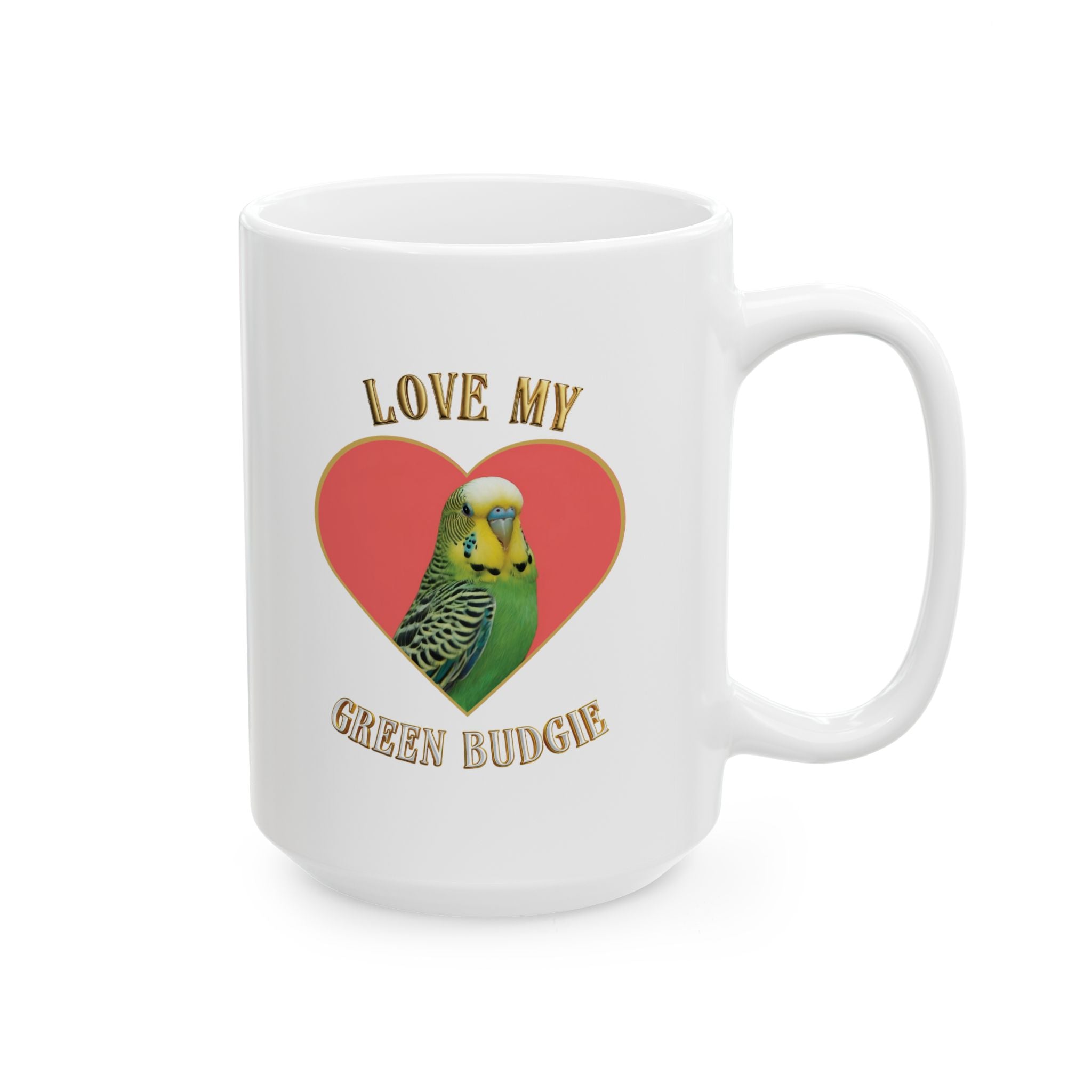 Love My Green Budgie Heart Mug
