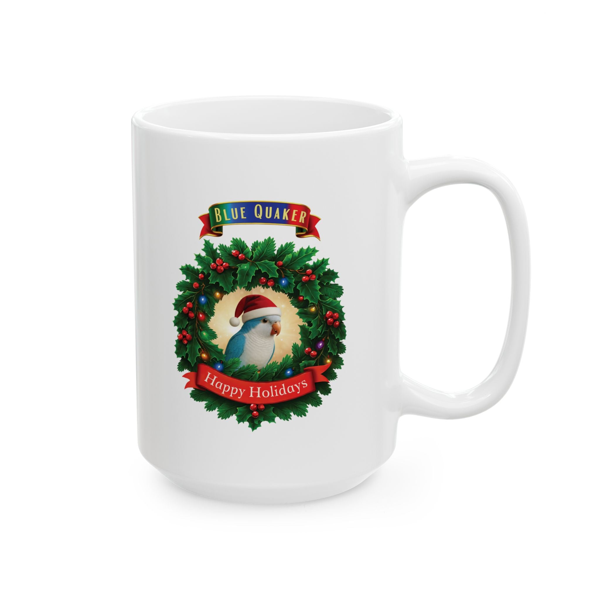 Blue Quaker Happy Holidays Mug