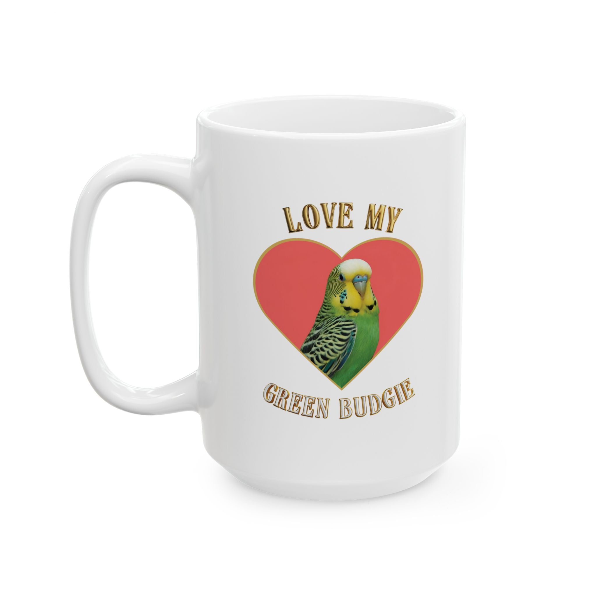 Love My Green Budgie Heart Mug
