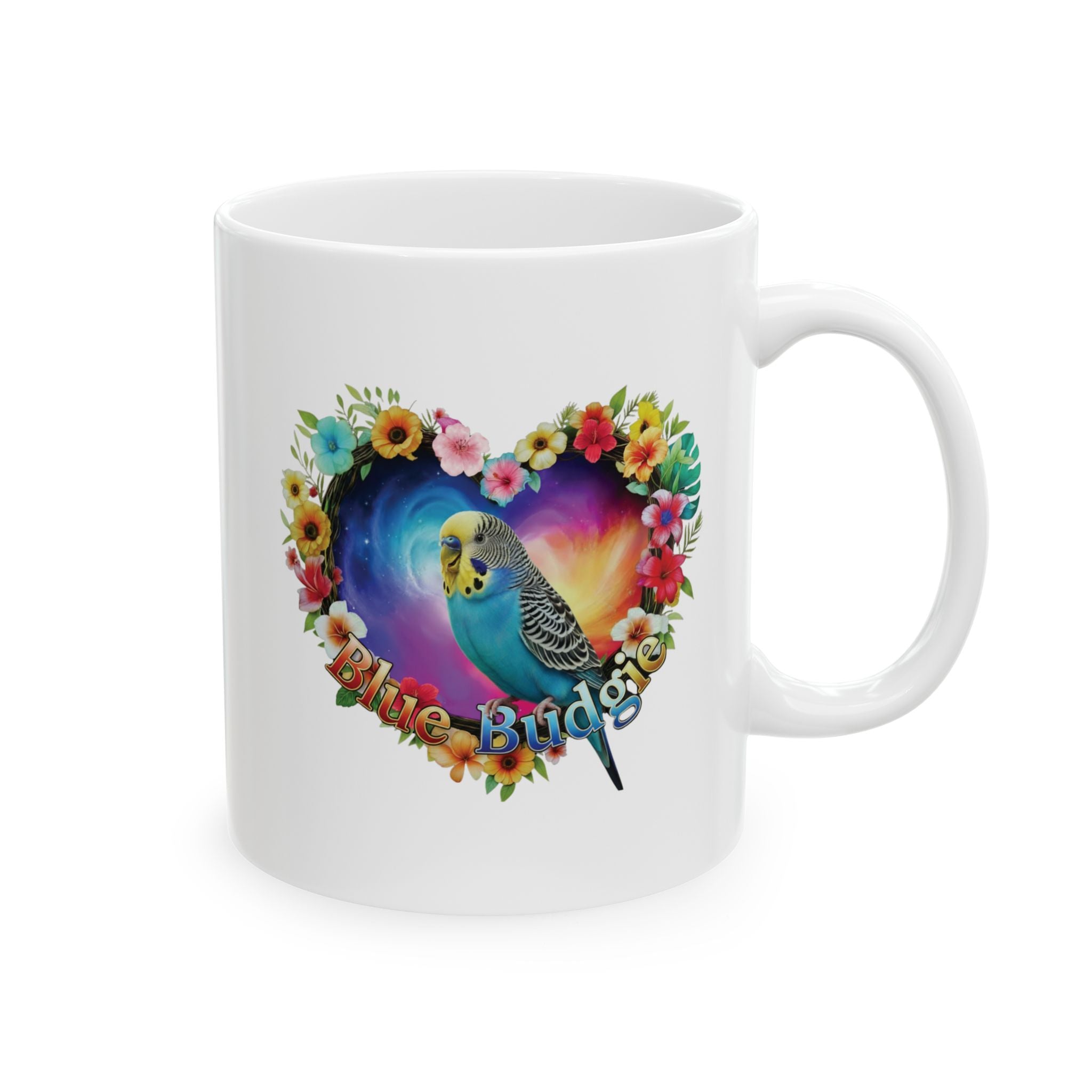 Blue Budgie Floral Mug