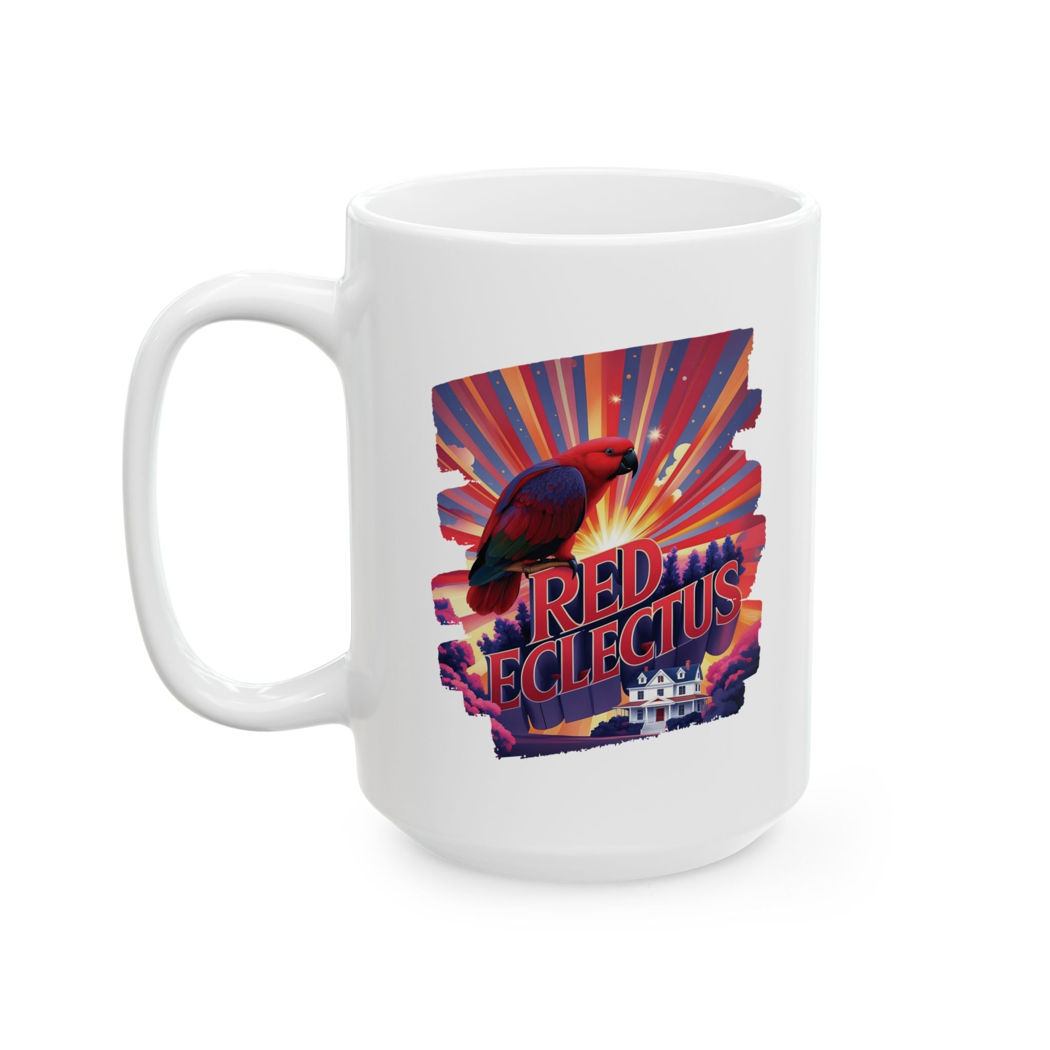 Red Eclectus Sunburst Scenic Mug