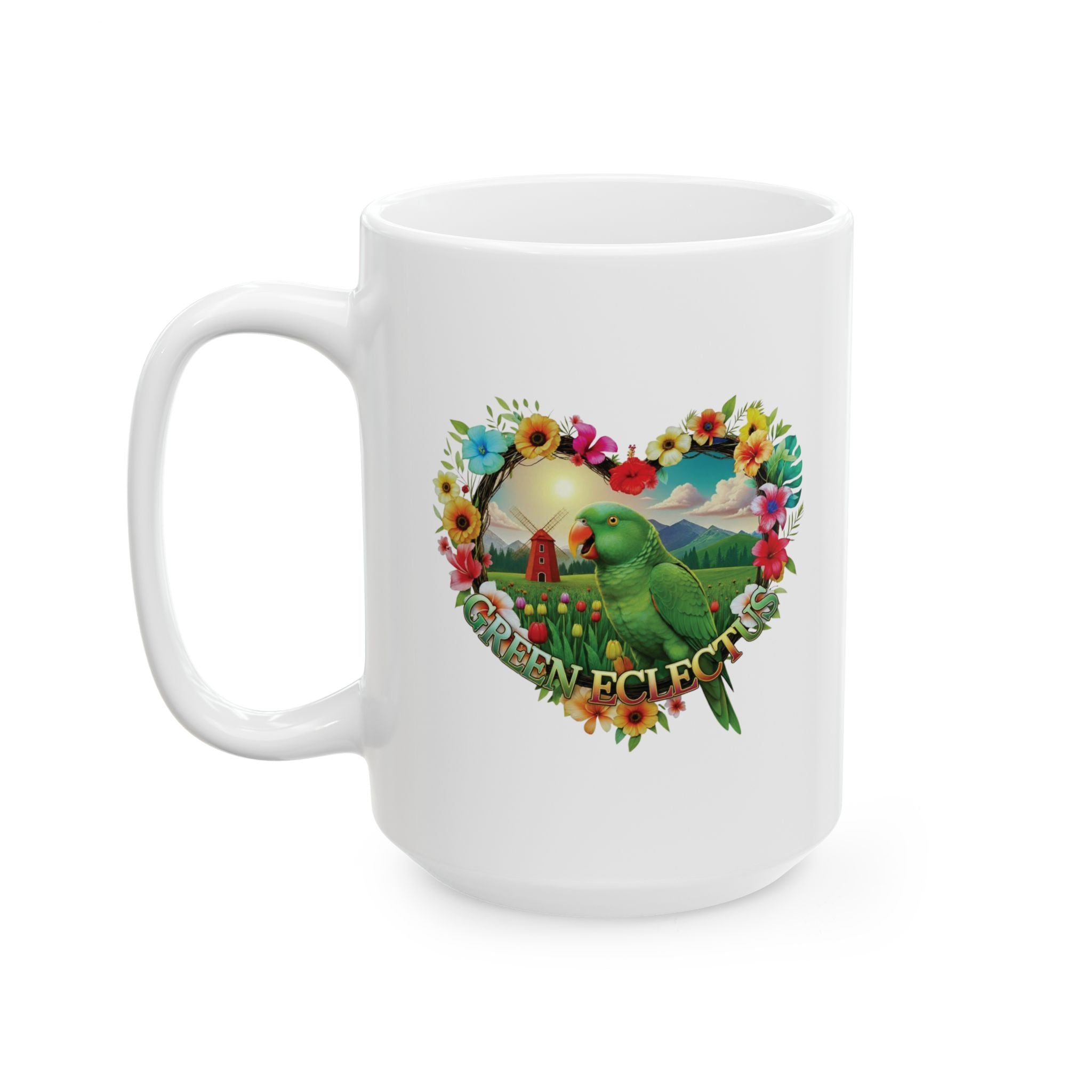 Green Eclectus Heart Design Mug