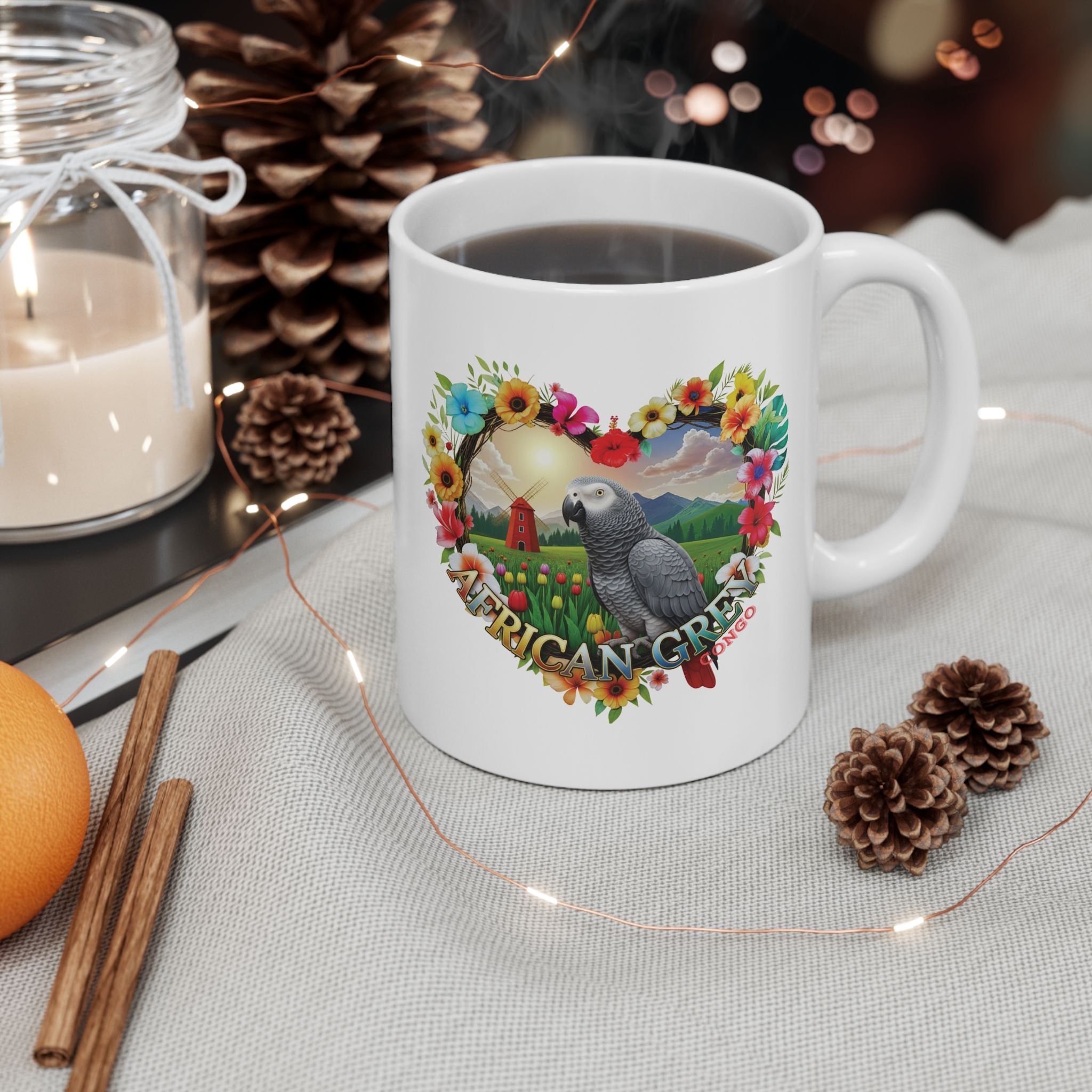 African Grey Congo Floral Mug
