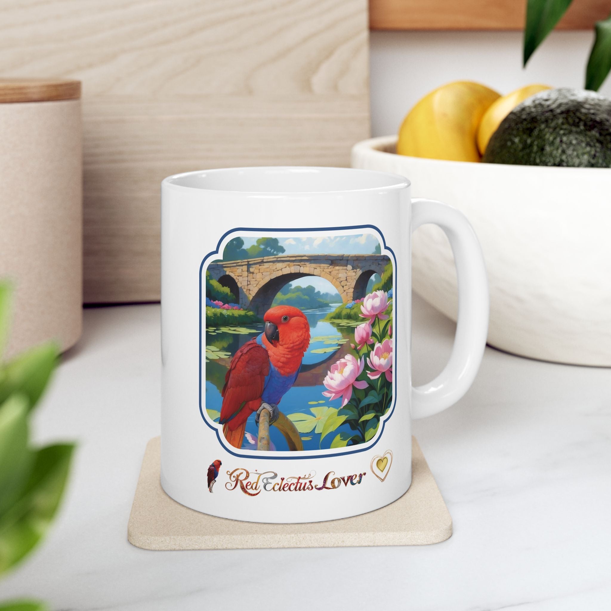 Red Eclectus Lover Bridge Scenic Mug