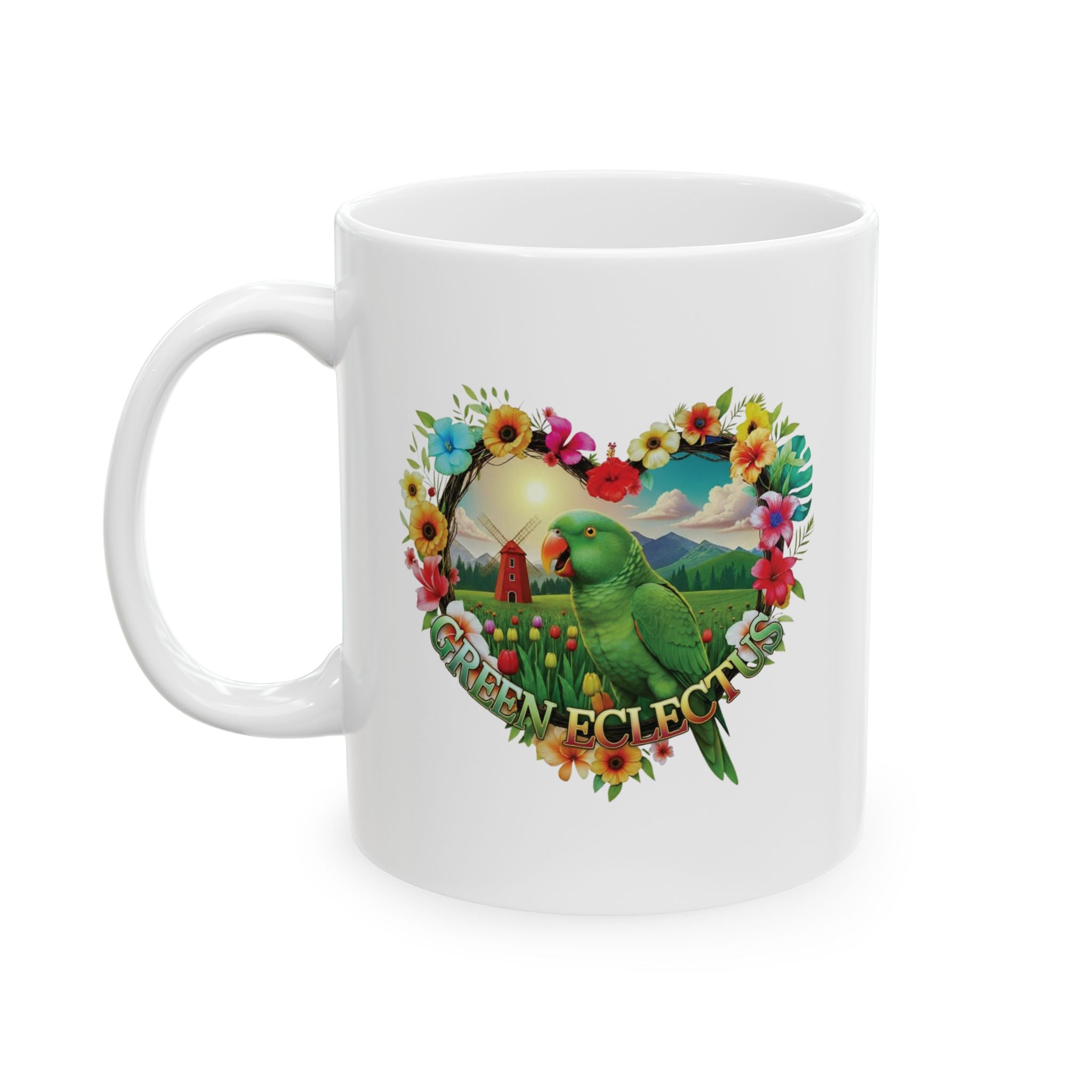 Green Eclectus Heart Design Mug