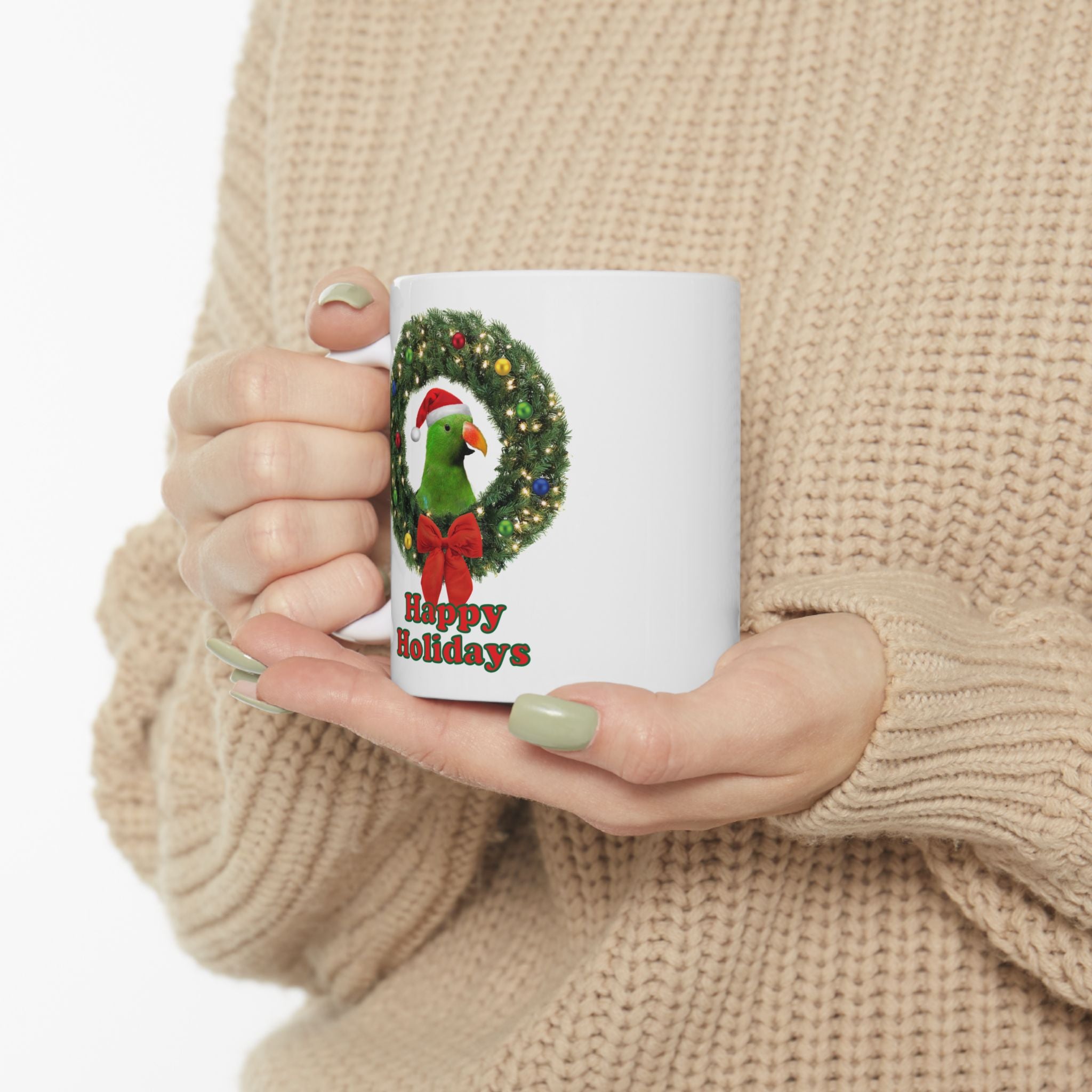 Happy Christmas Holidays Green Eclectus Mug