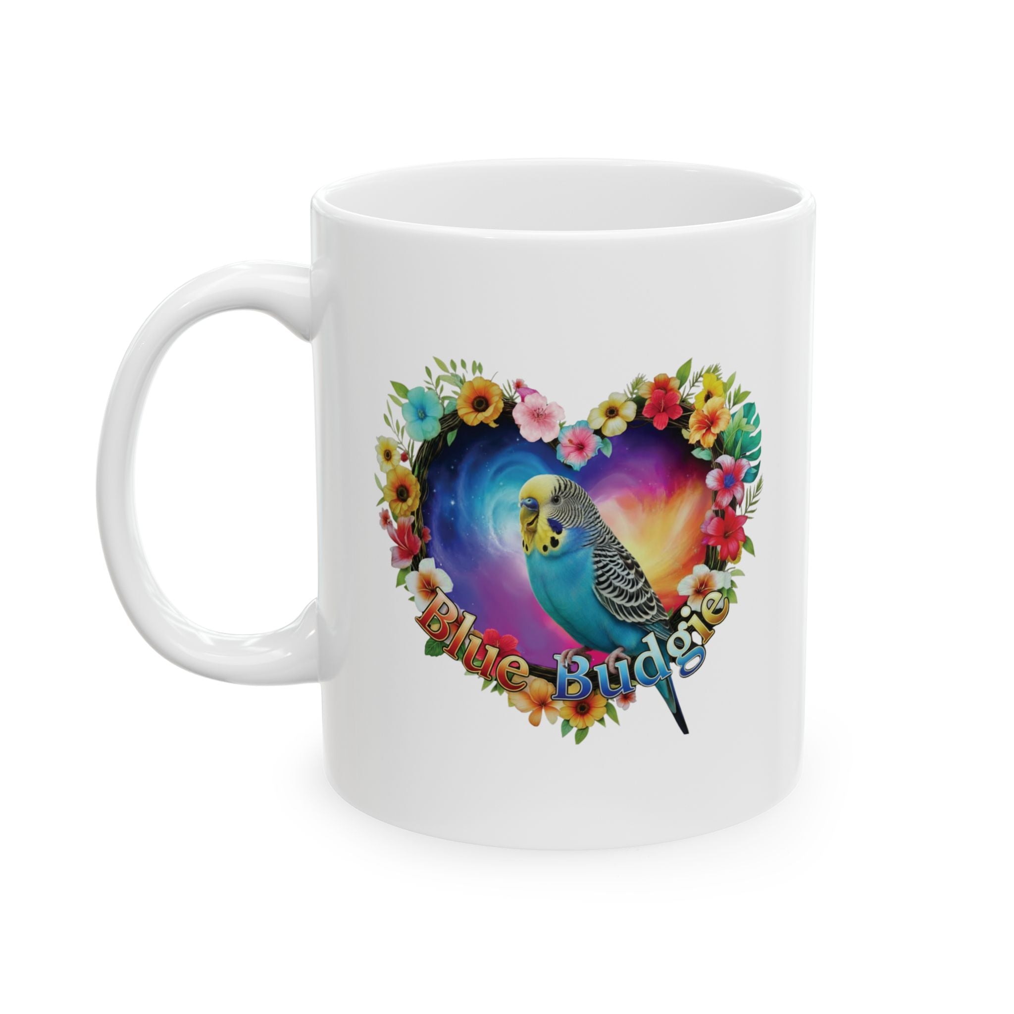 Blue Budgie Floral Mug