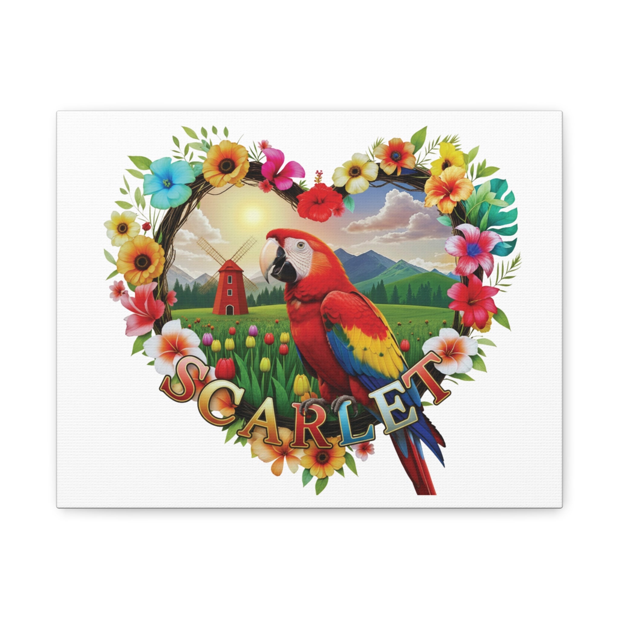 Scarlet Floral Parrot Wall-Hanging
