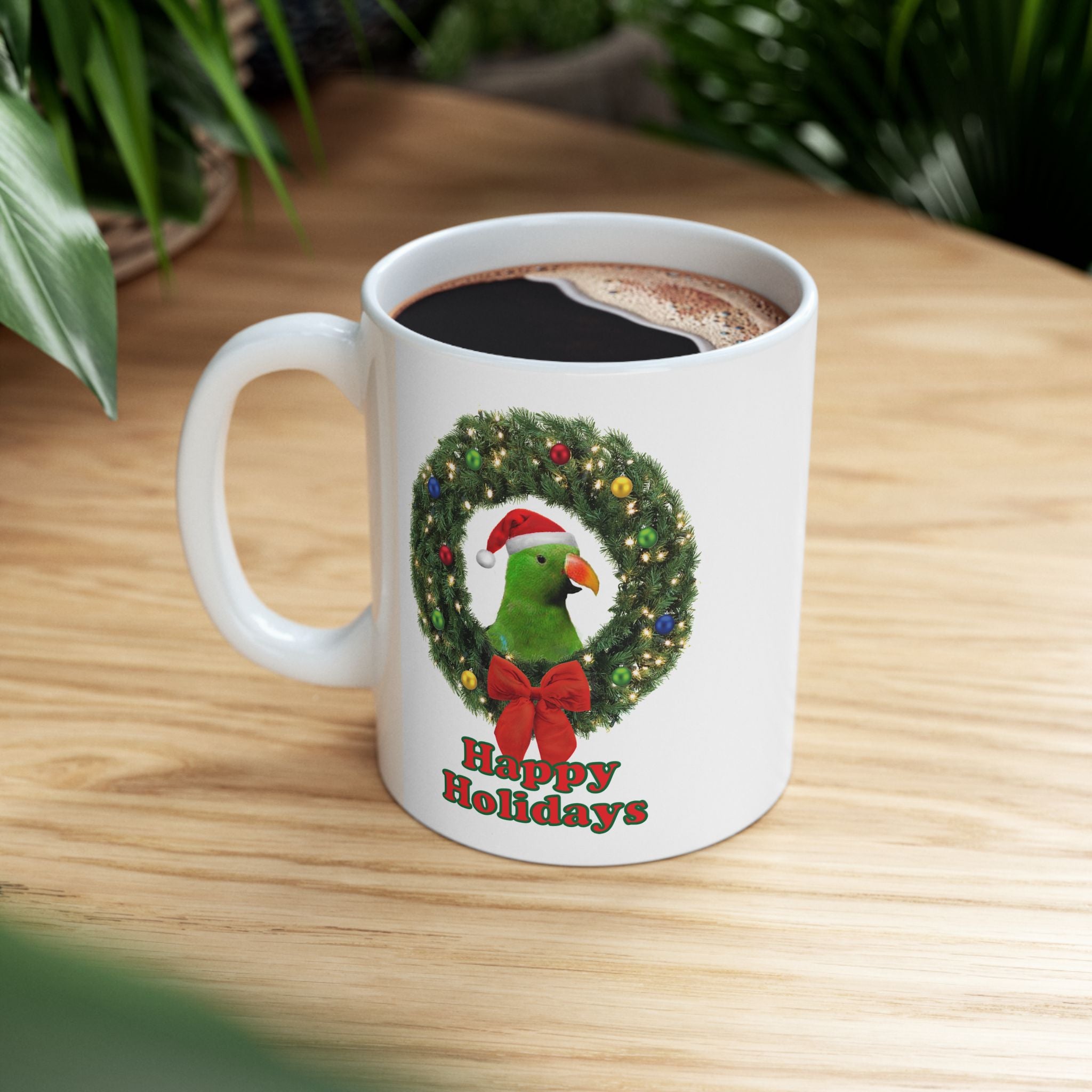 Happy Christmas Holidays Green Eclectus Mug