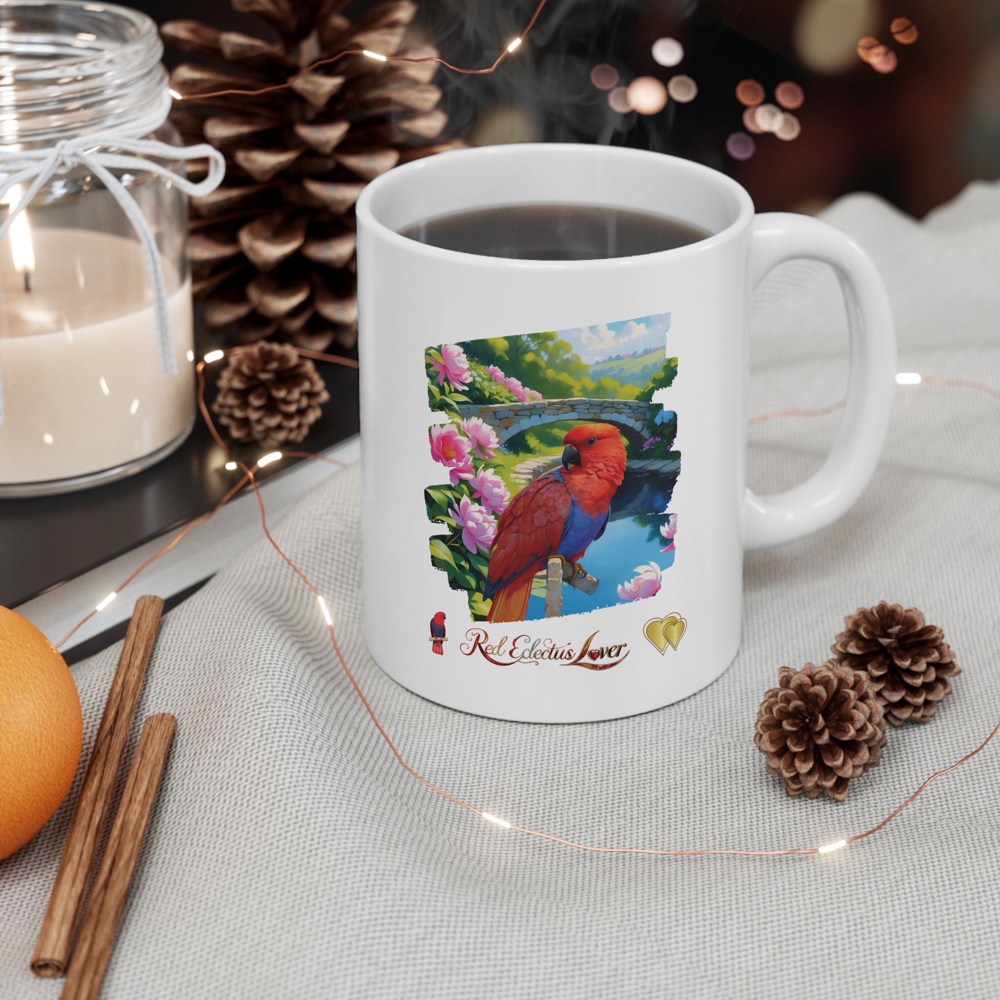 Red Eclectus Lover Floral Lake Mug