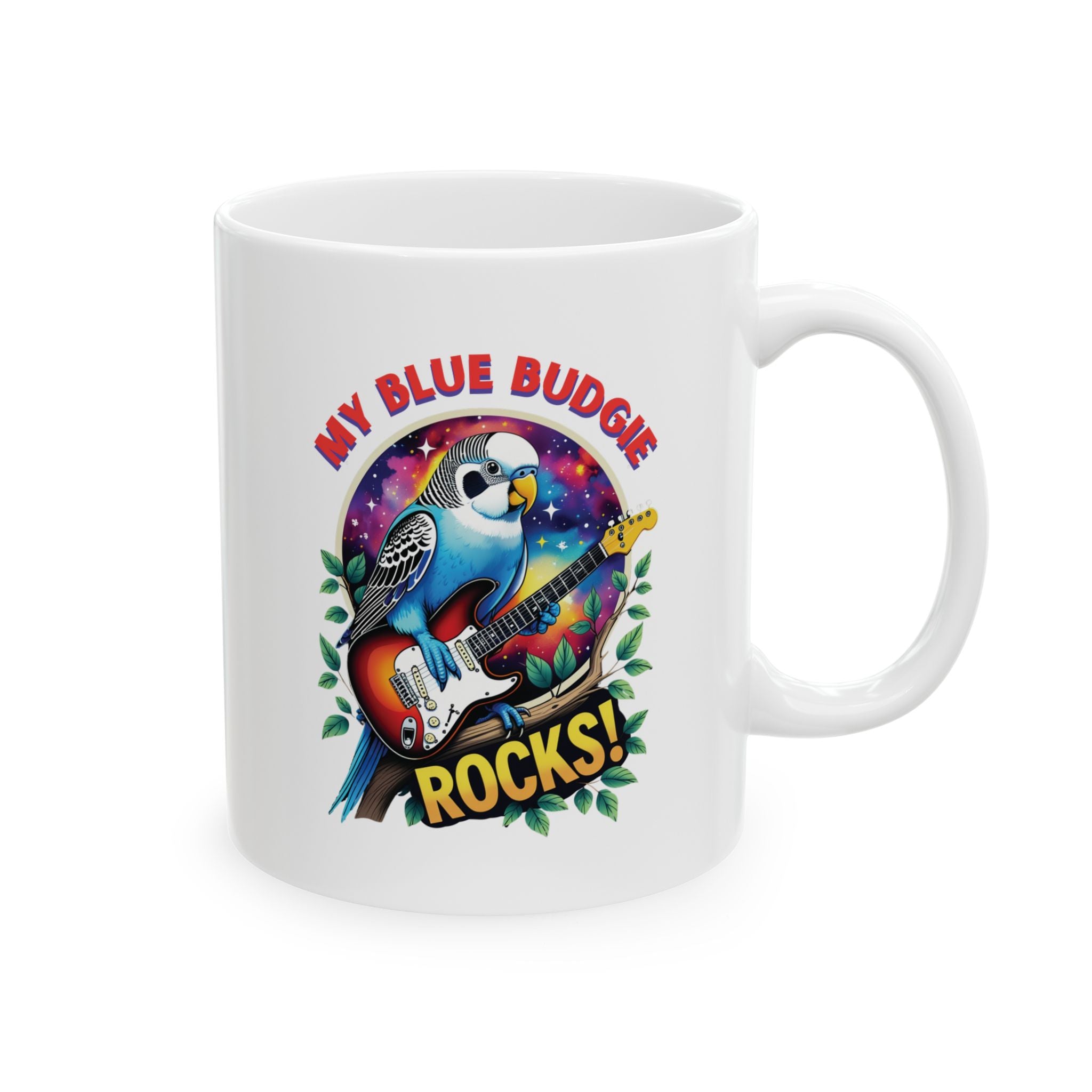My Blue Budgie Rocks Guitar Mug