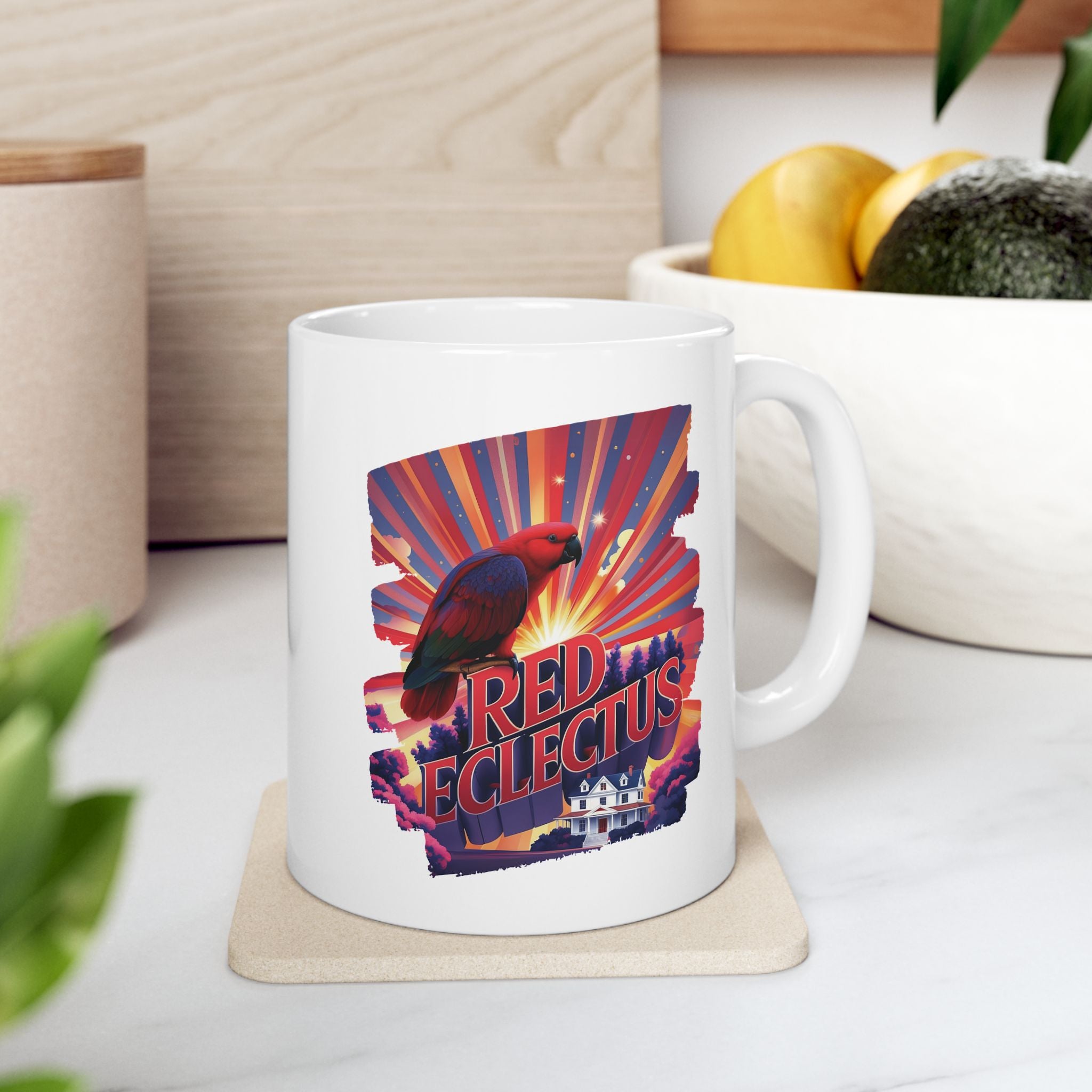 Red Eclectus Sunburst Scenic Mug