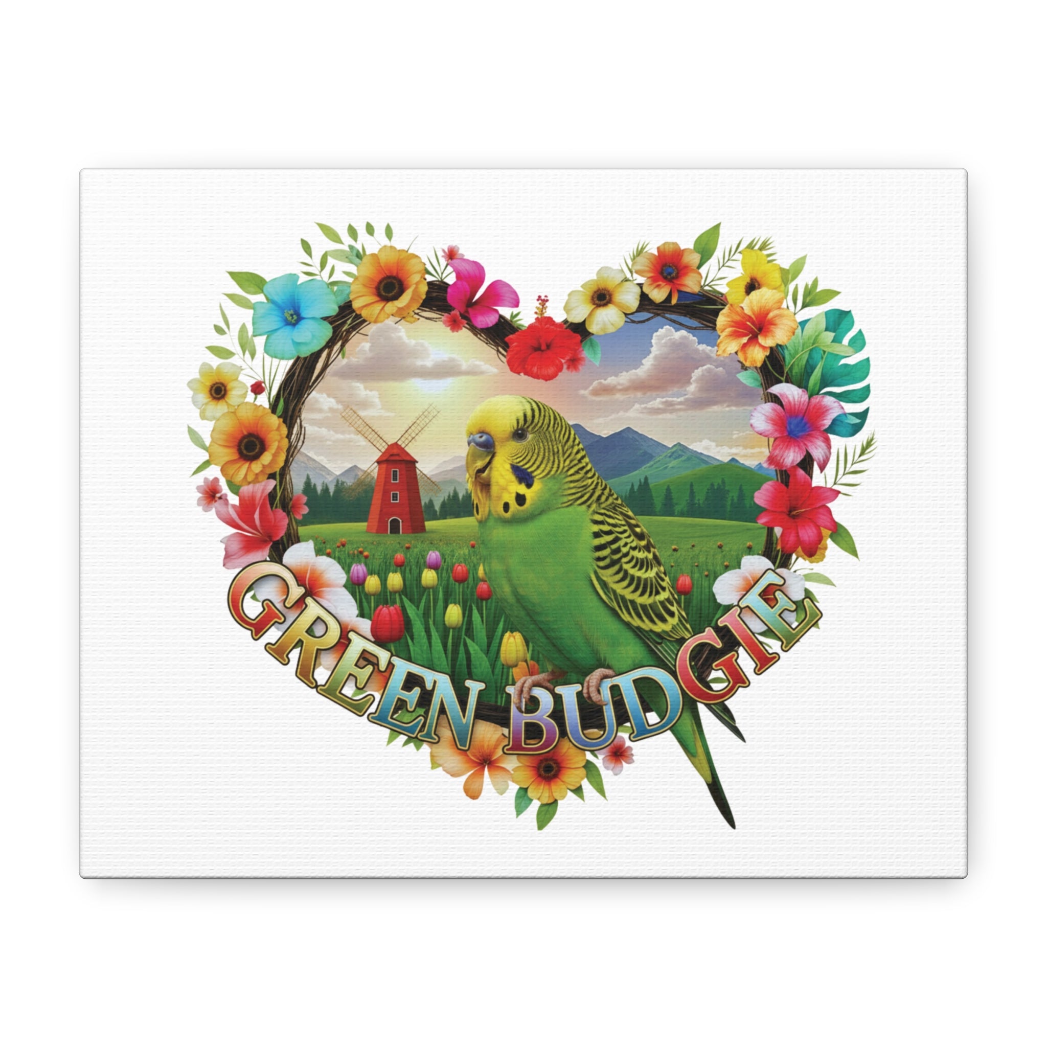 Green Budgie Floral Wall-Hanging