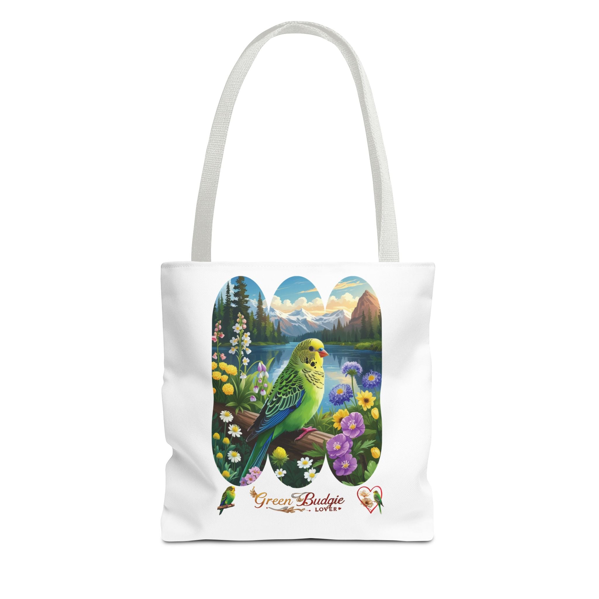 Green Budgie Lover Floral Tote Bag