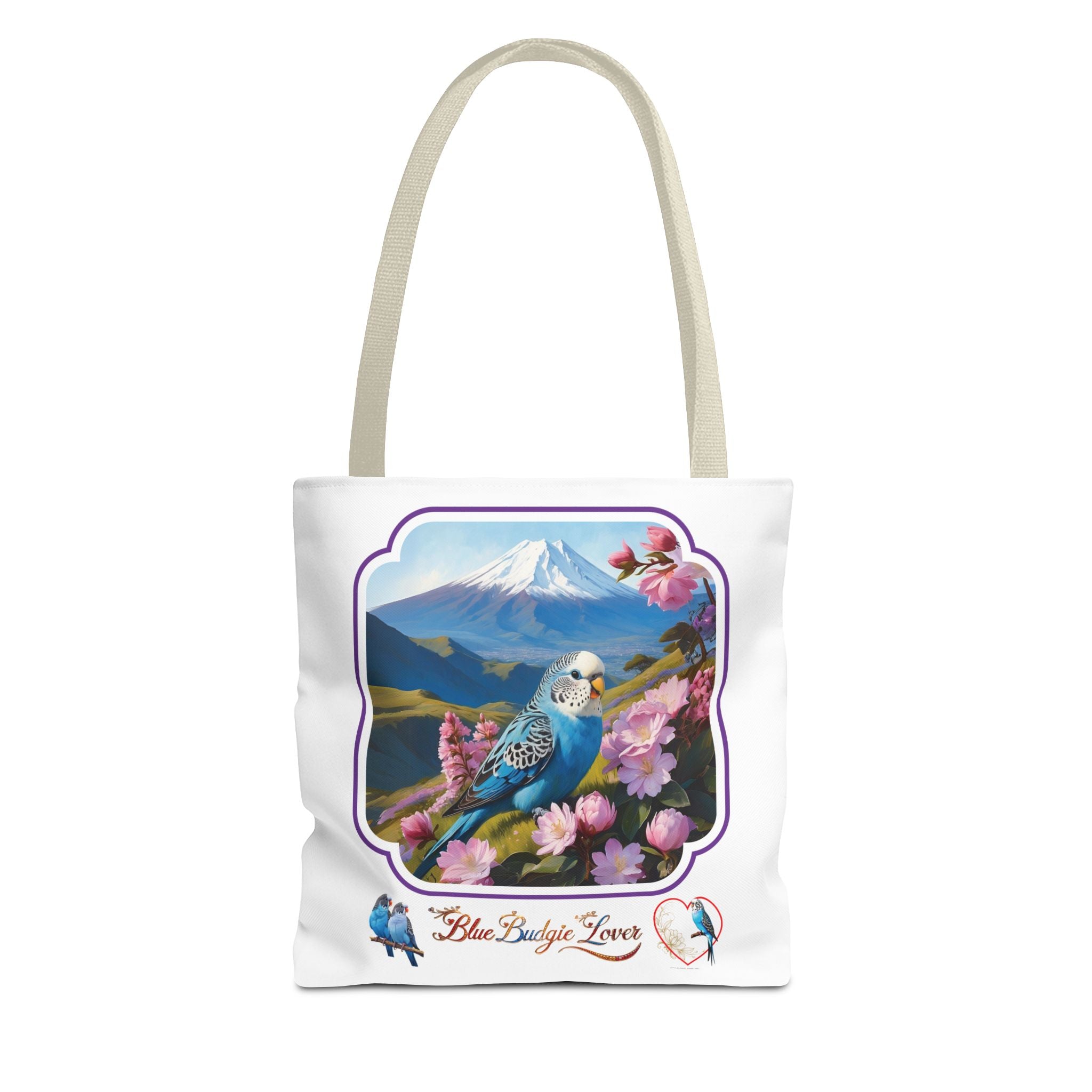 Blue Budgie Lover Floral Scenic Tote Bag