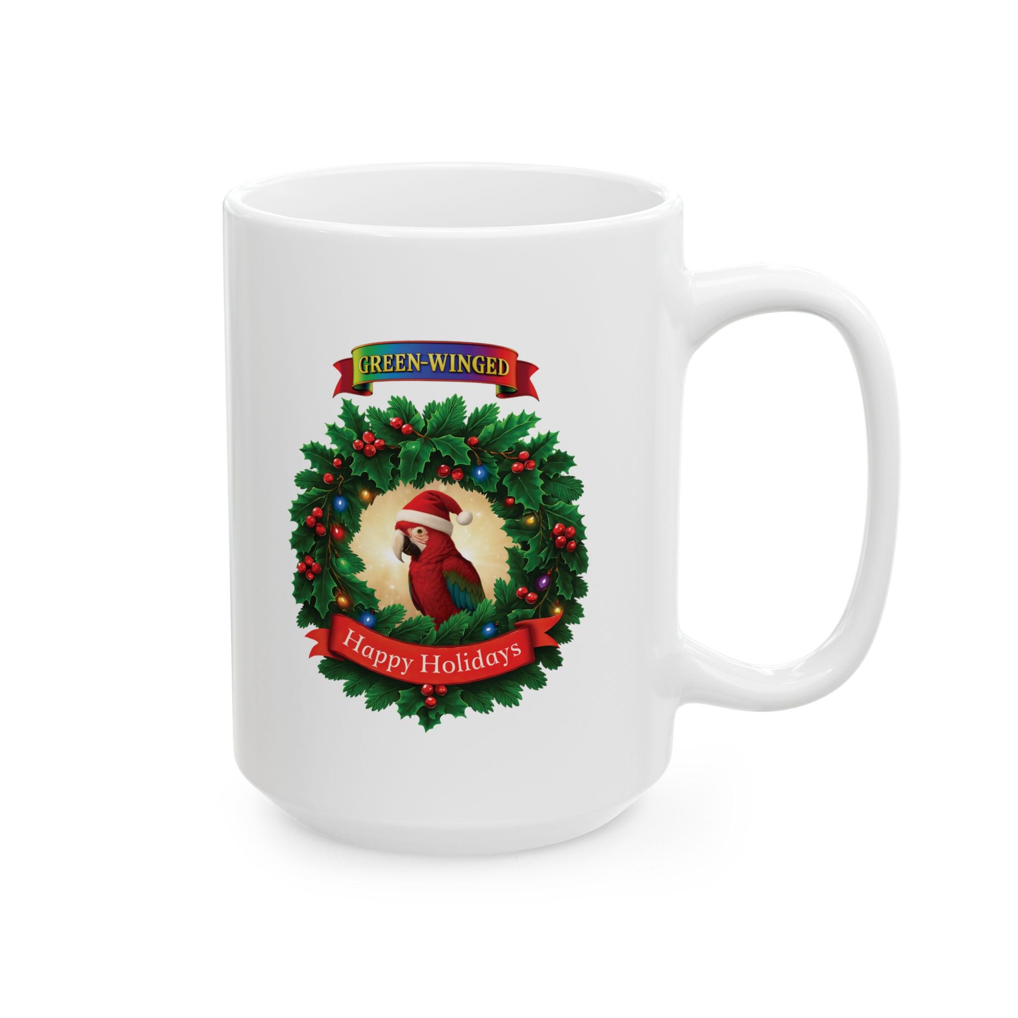 Happy Holidays Green Winged Mug