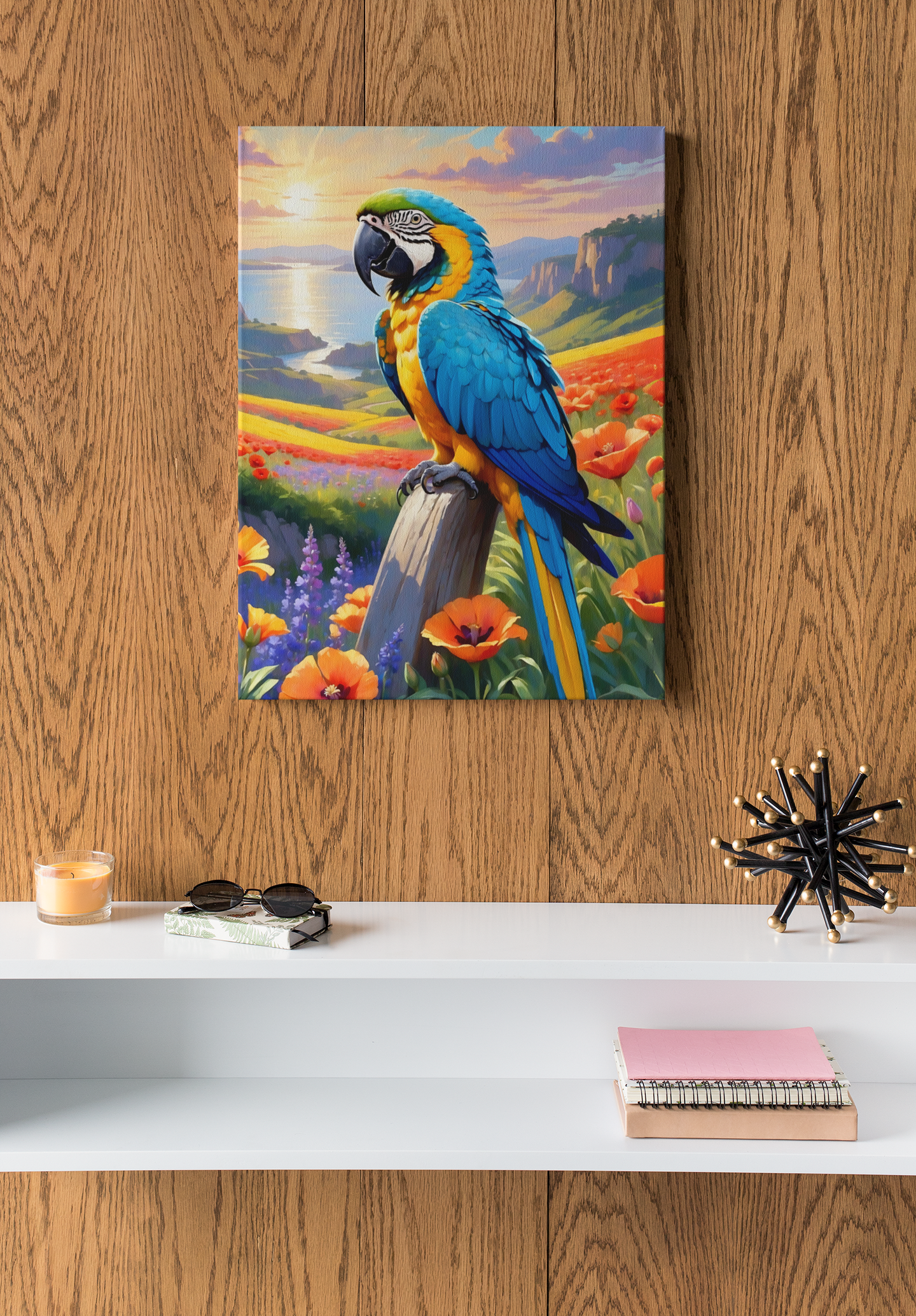 Blue & Gold Macaw Floral Wall-Hanging