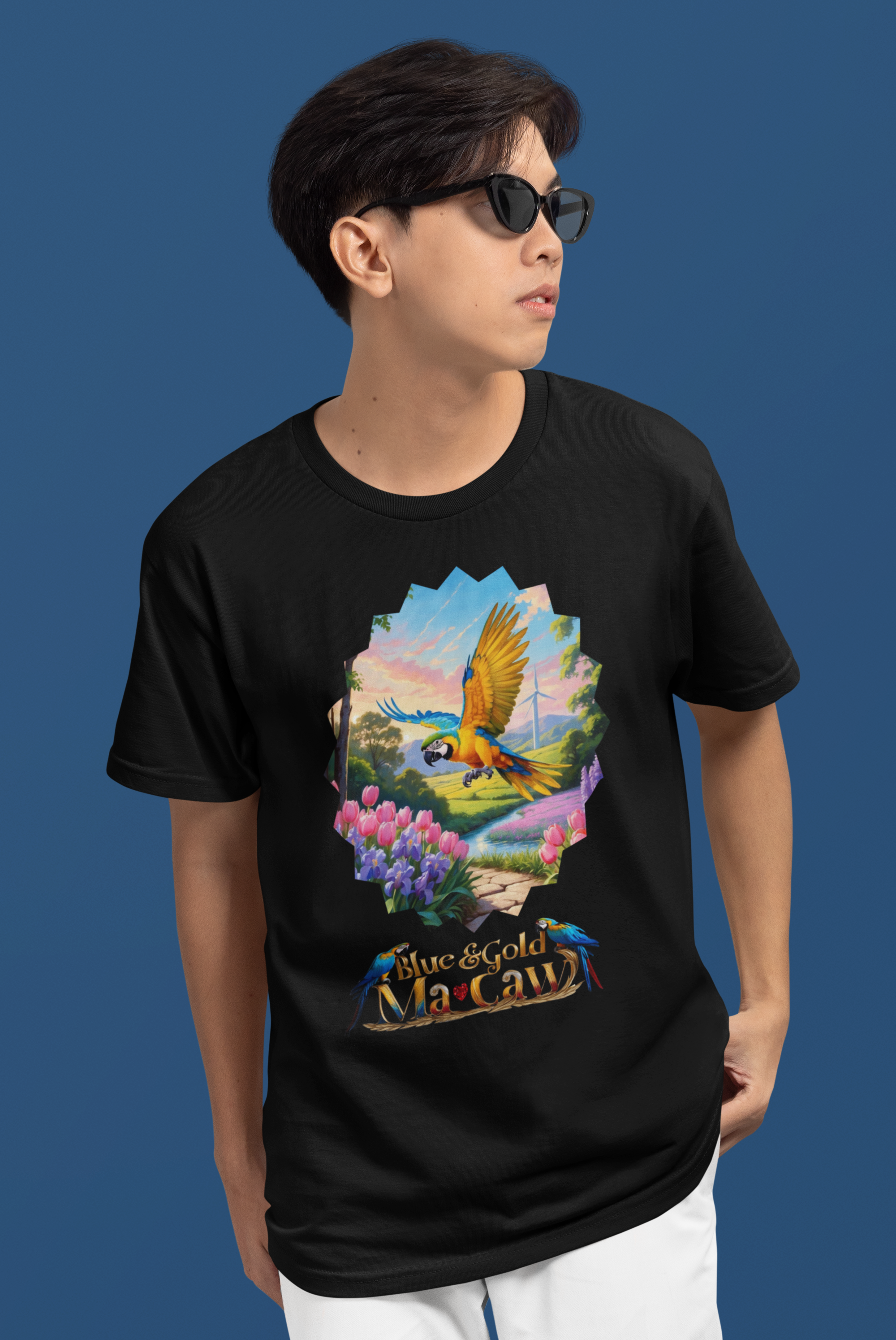 Blue & Gold Macaw Floral T-Shirt