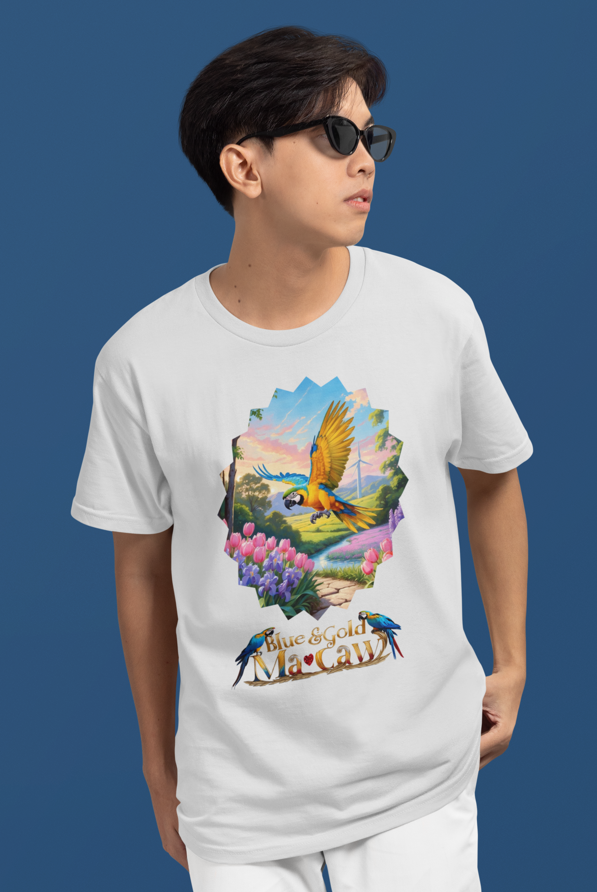 Blue & Gold Macaw Floral T-Shirt