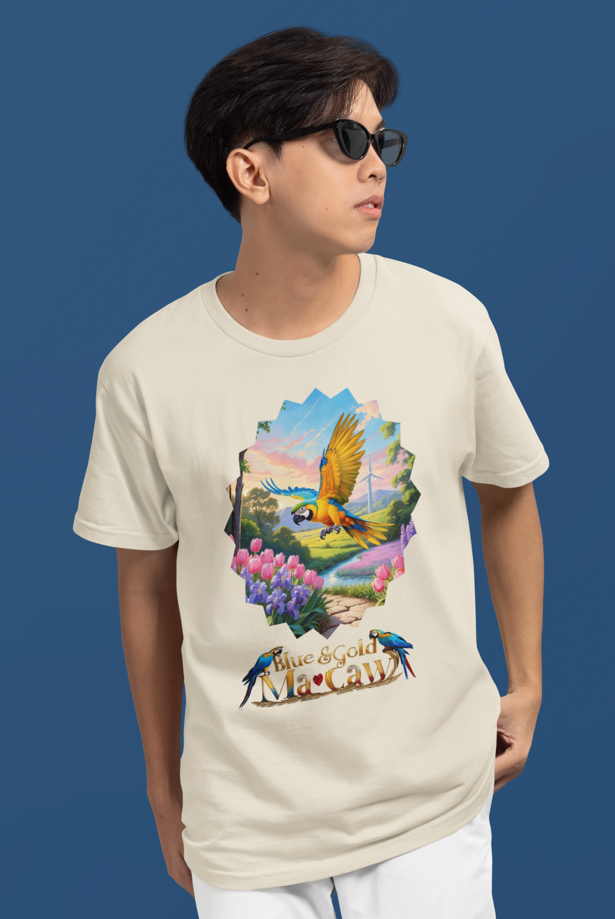 Blue & Gold Macaw Floral T-Shirt