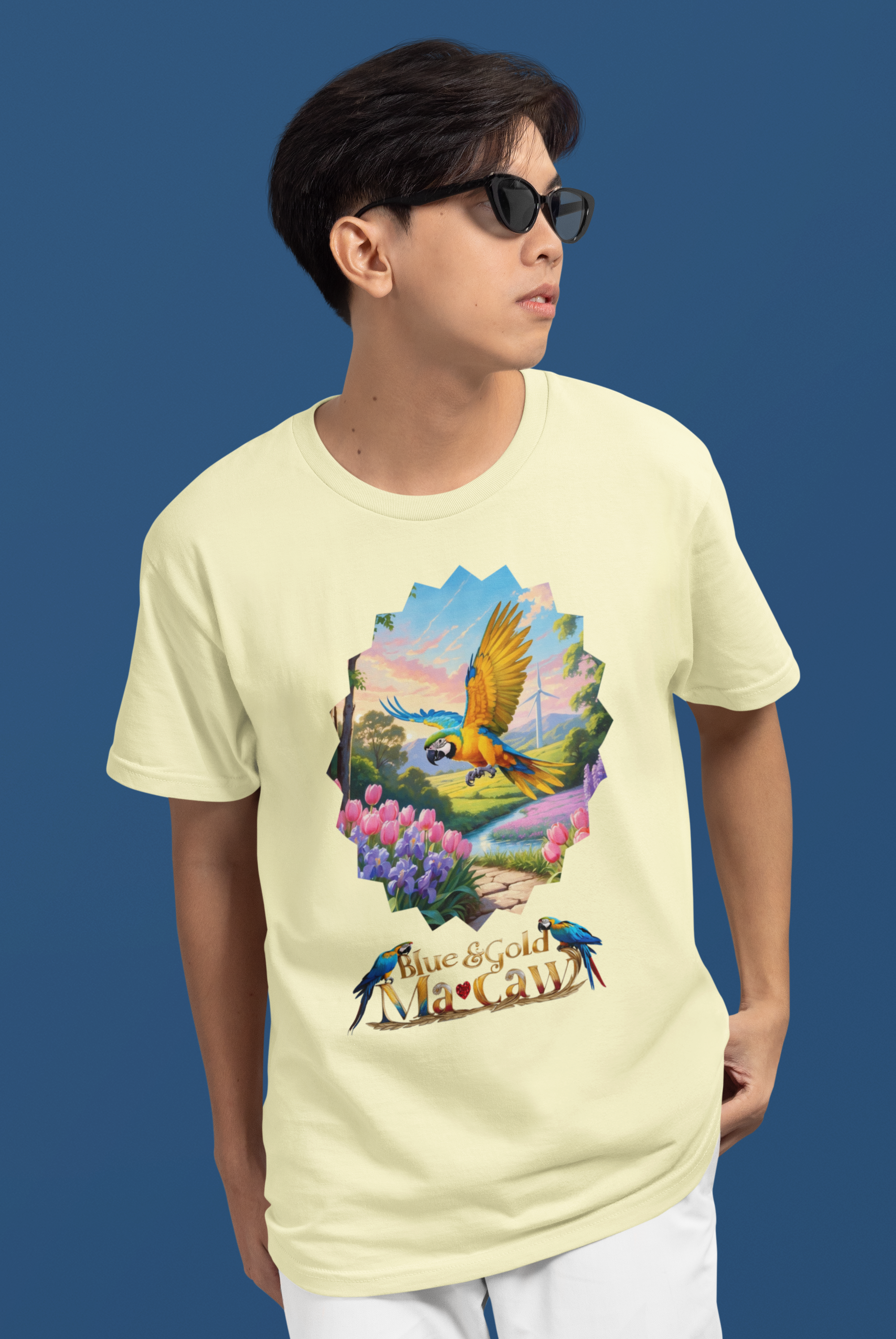 Blue & Gold Macaw Floral T-Shirt
