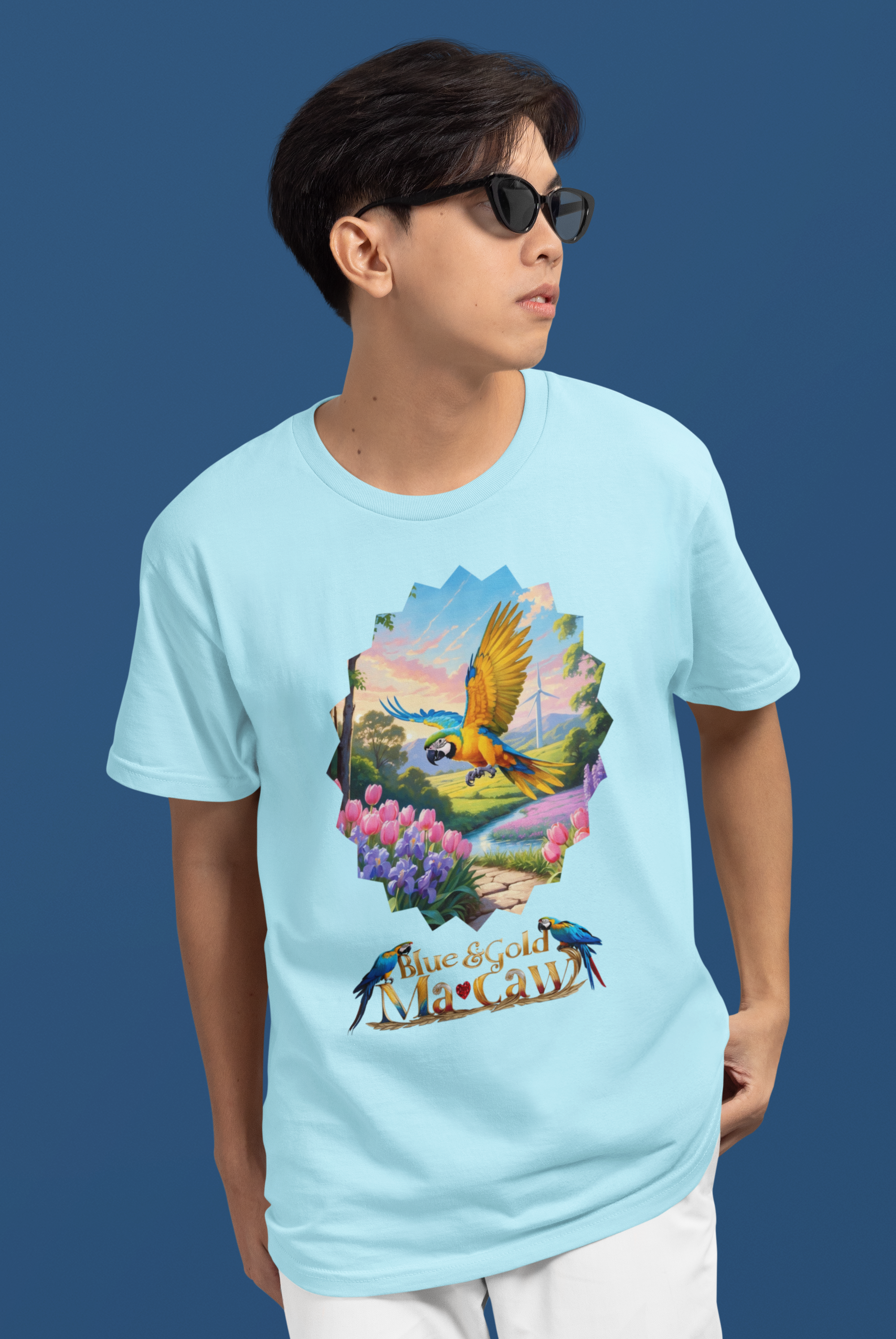 Blue & Gold Macaw Floral T-Shirt
