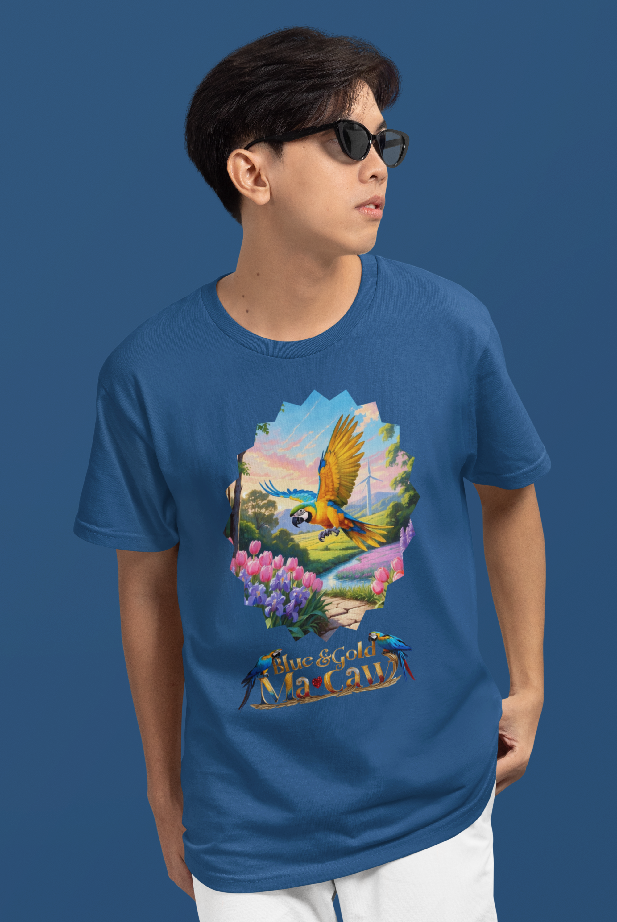 Blue & Gold Macaw Floral T-Shirt