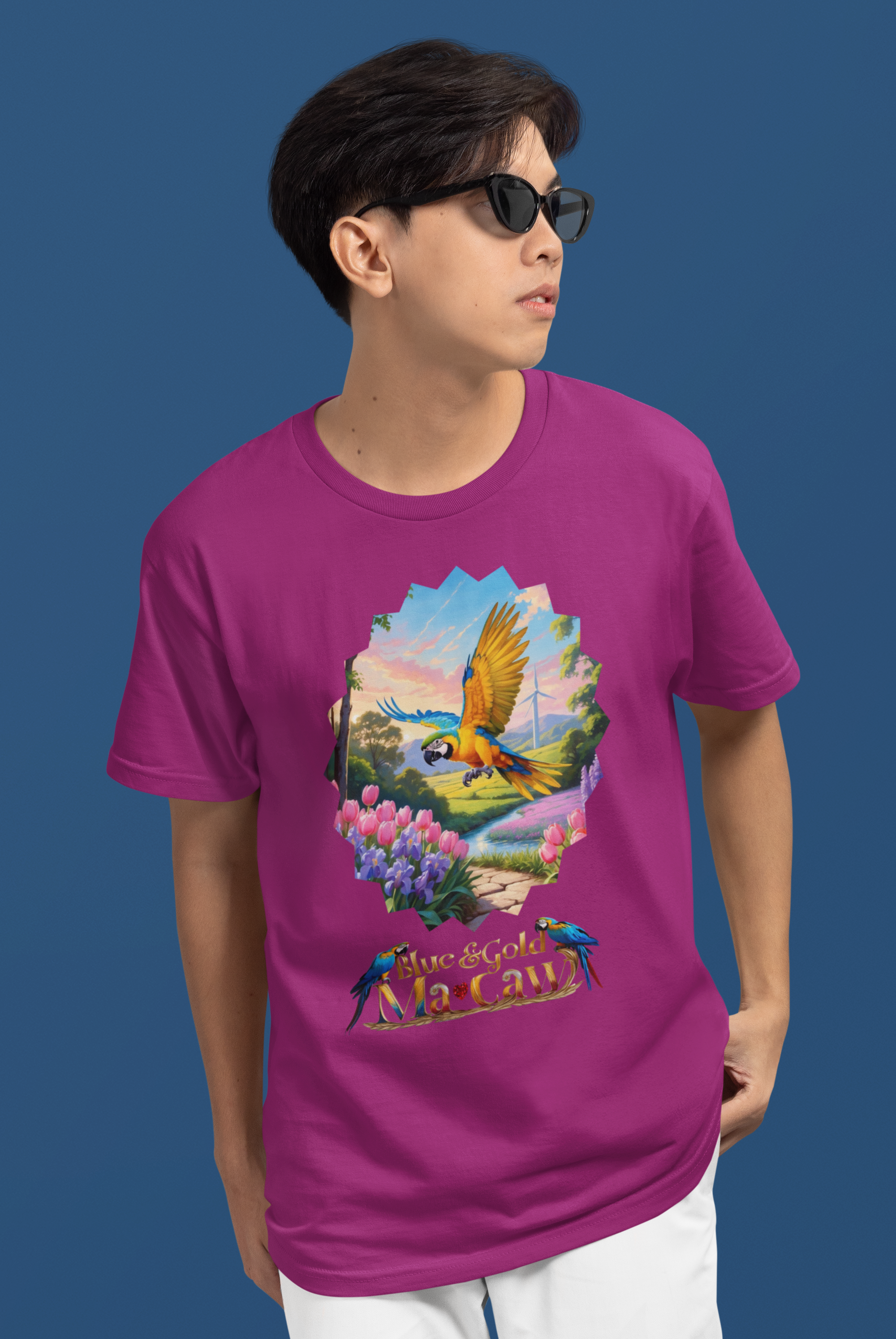 Blue & Gold Macaw Floral T-Shirt
