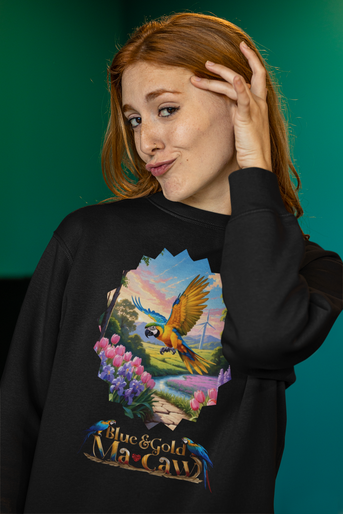 Floral Blue & Gold Macaw Sweatshirt